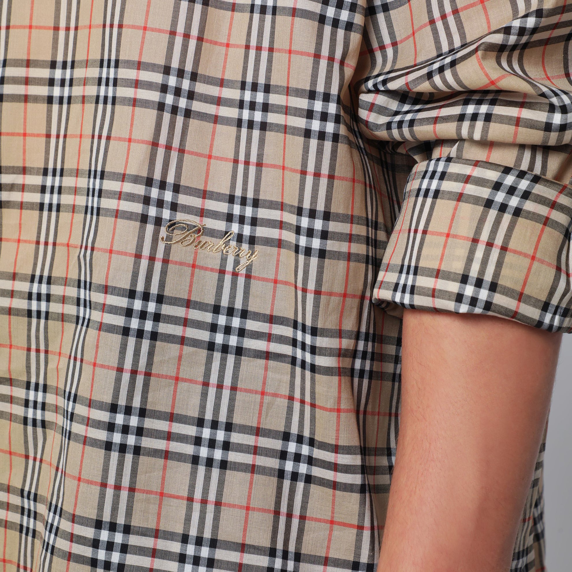 Camicia in cotone beige motivo Check