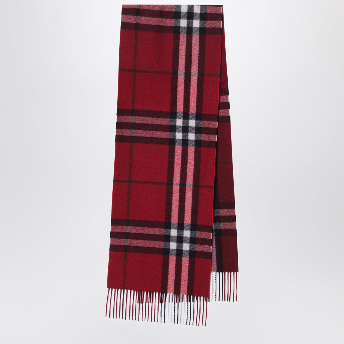 Red cashmere scarf with faded Check pattern