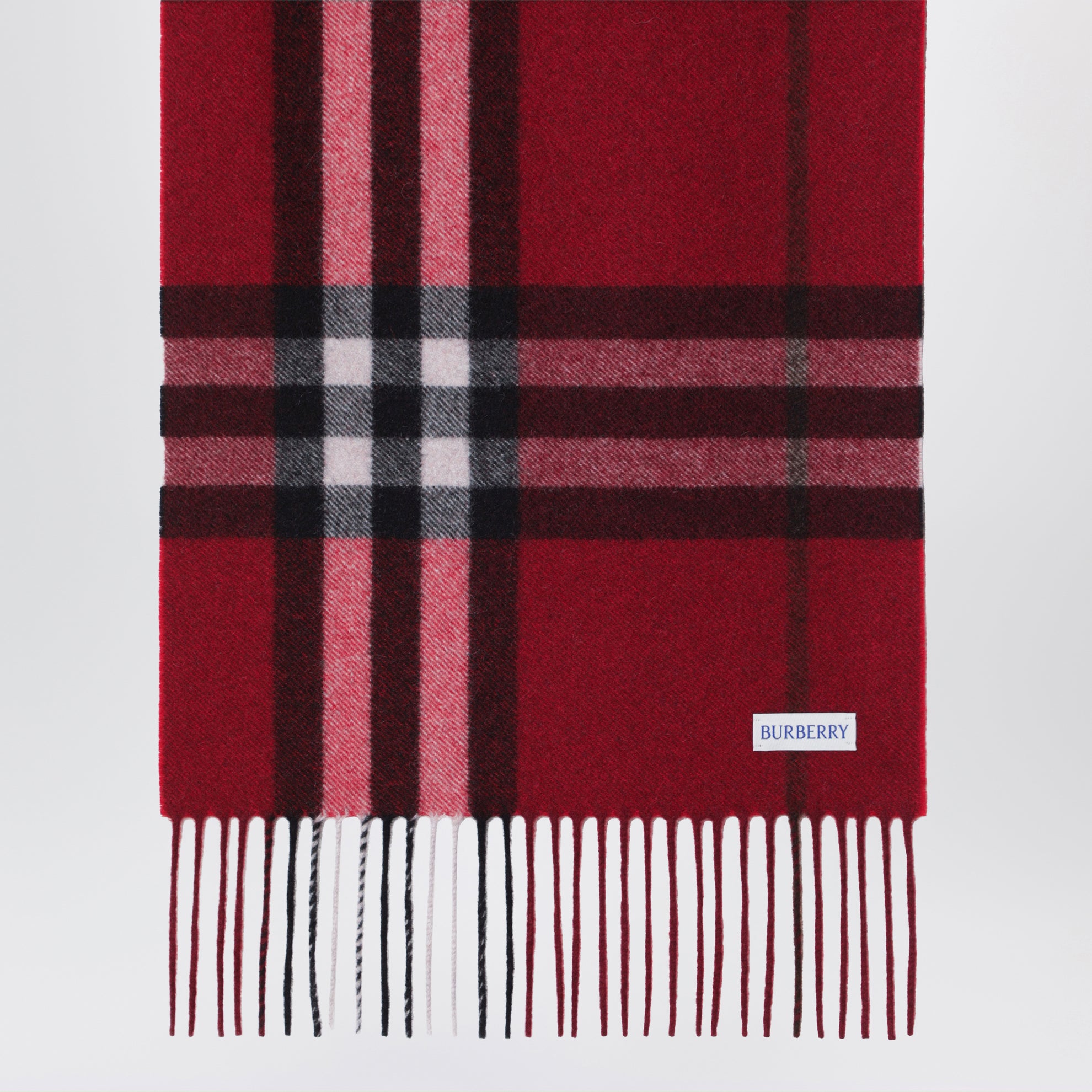 Red cashmere scarf with faded Check pattern