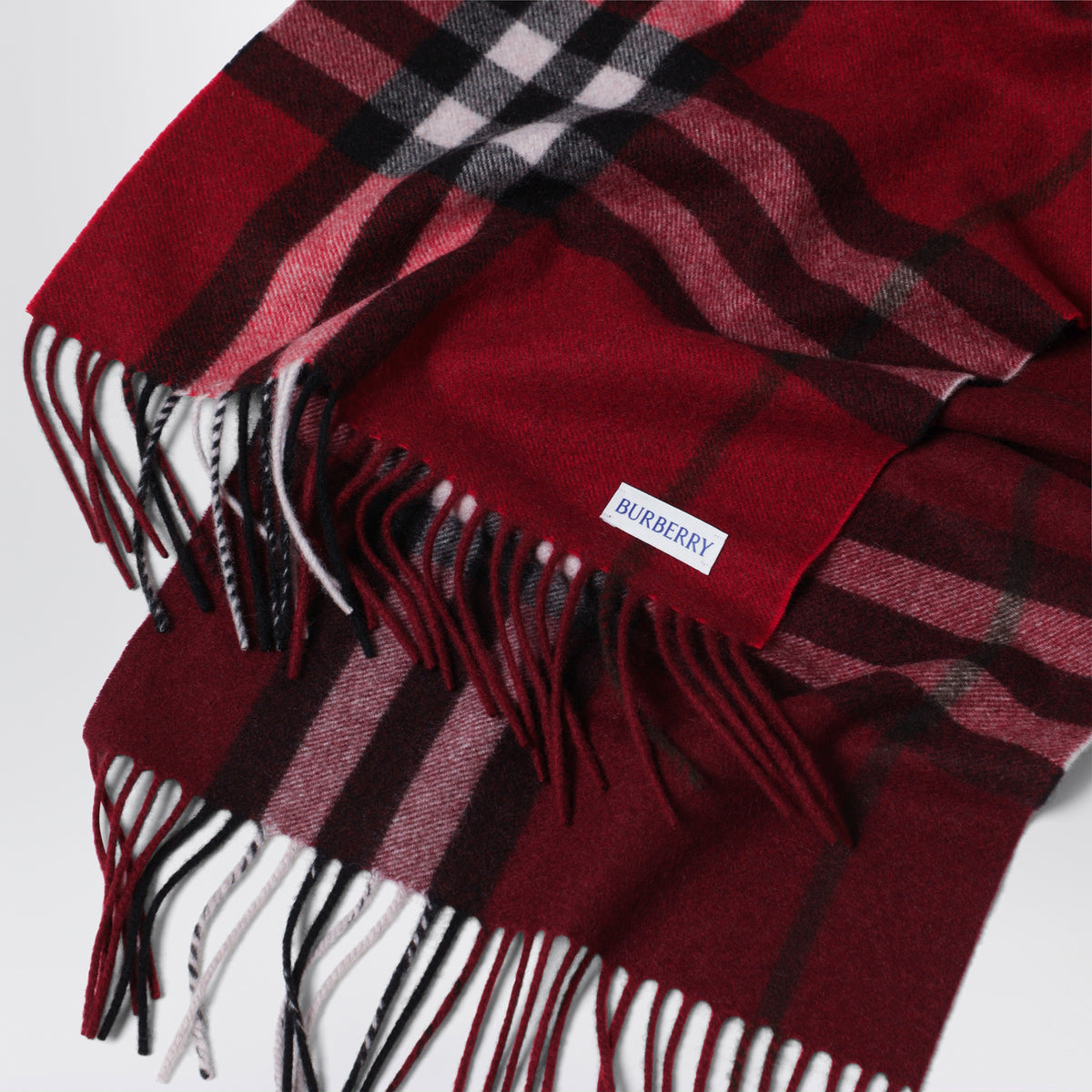 Red cashmere scarf with faded Check pattern