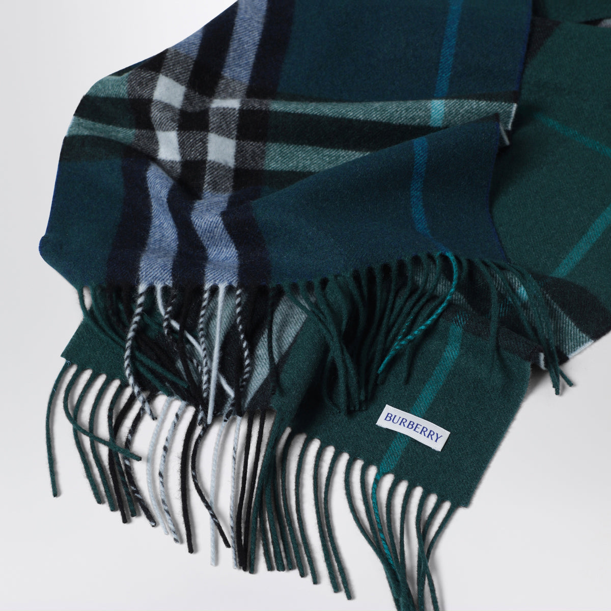 Blue cashmere scarf with shaded Check