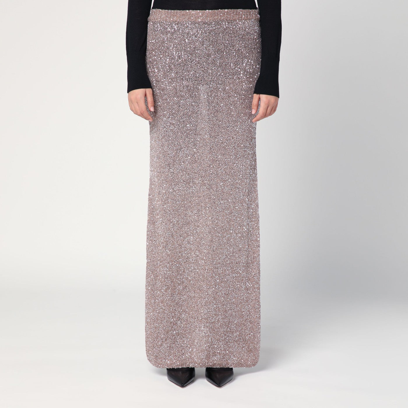 Maxi gonna marrone chiaro/argento con paillette