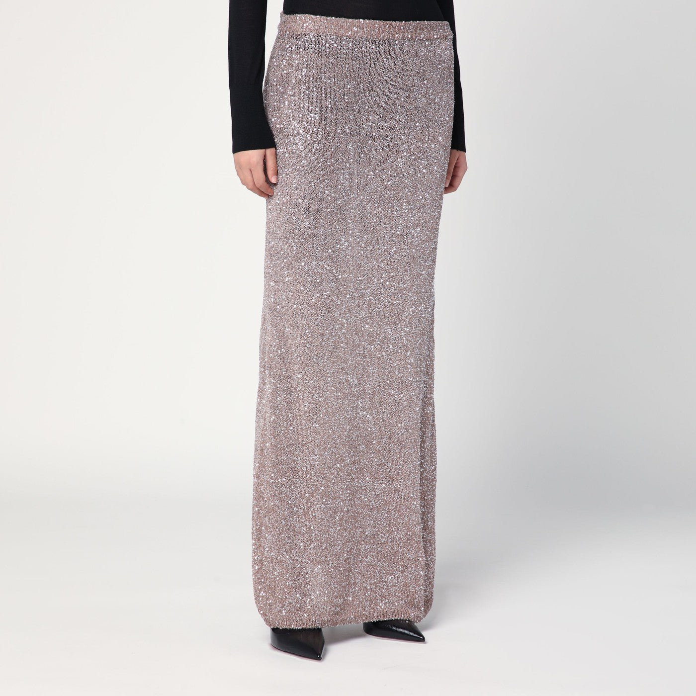 Maxi gonna marrone chiaro/argento con paillette
