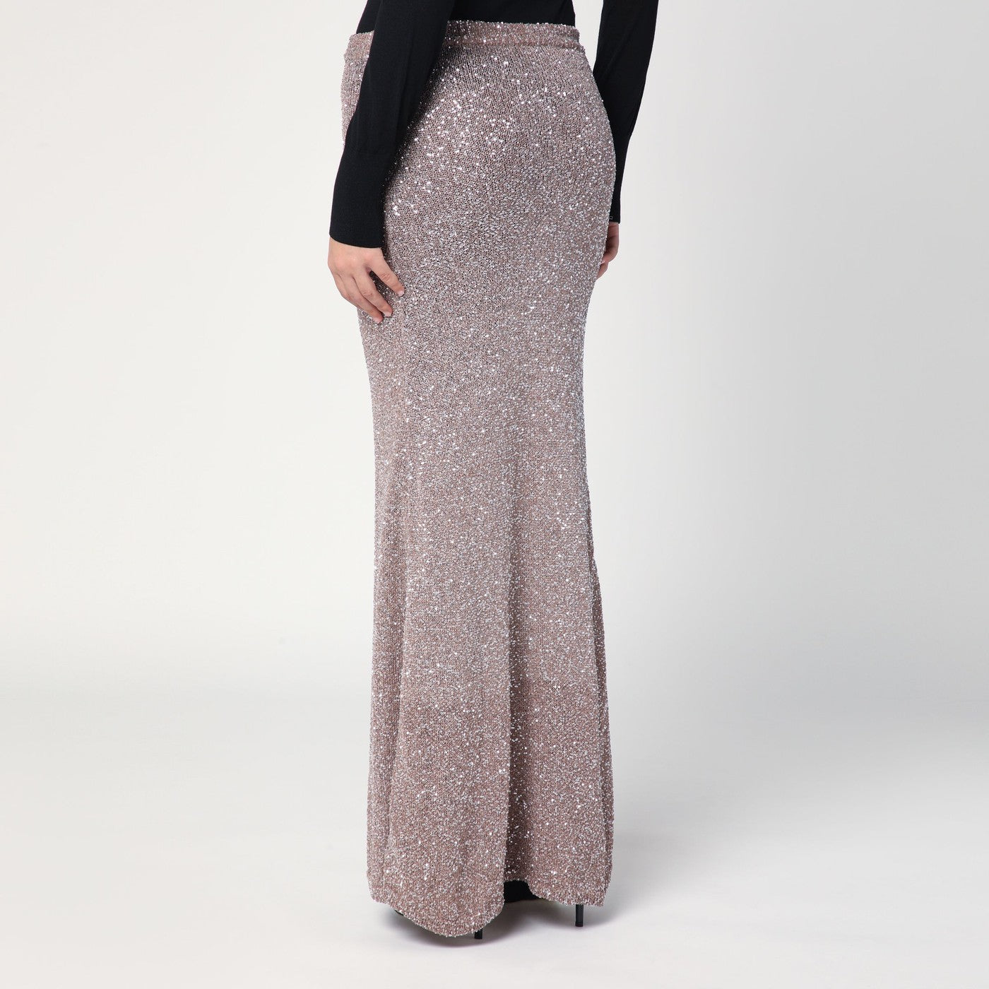 Maxi gonna marrone chiaro/argento con paillette
