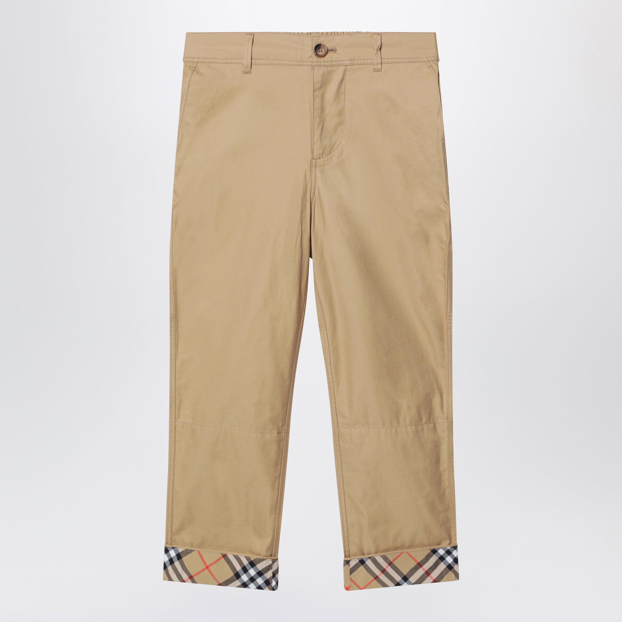 Pantaloni beige con risvolto con motivo Check