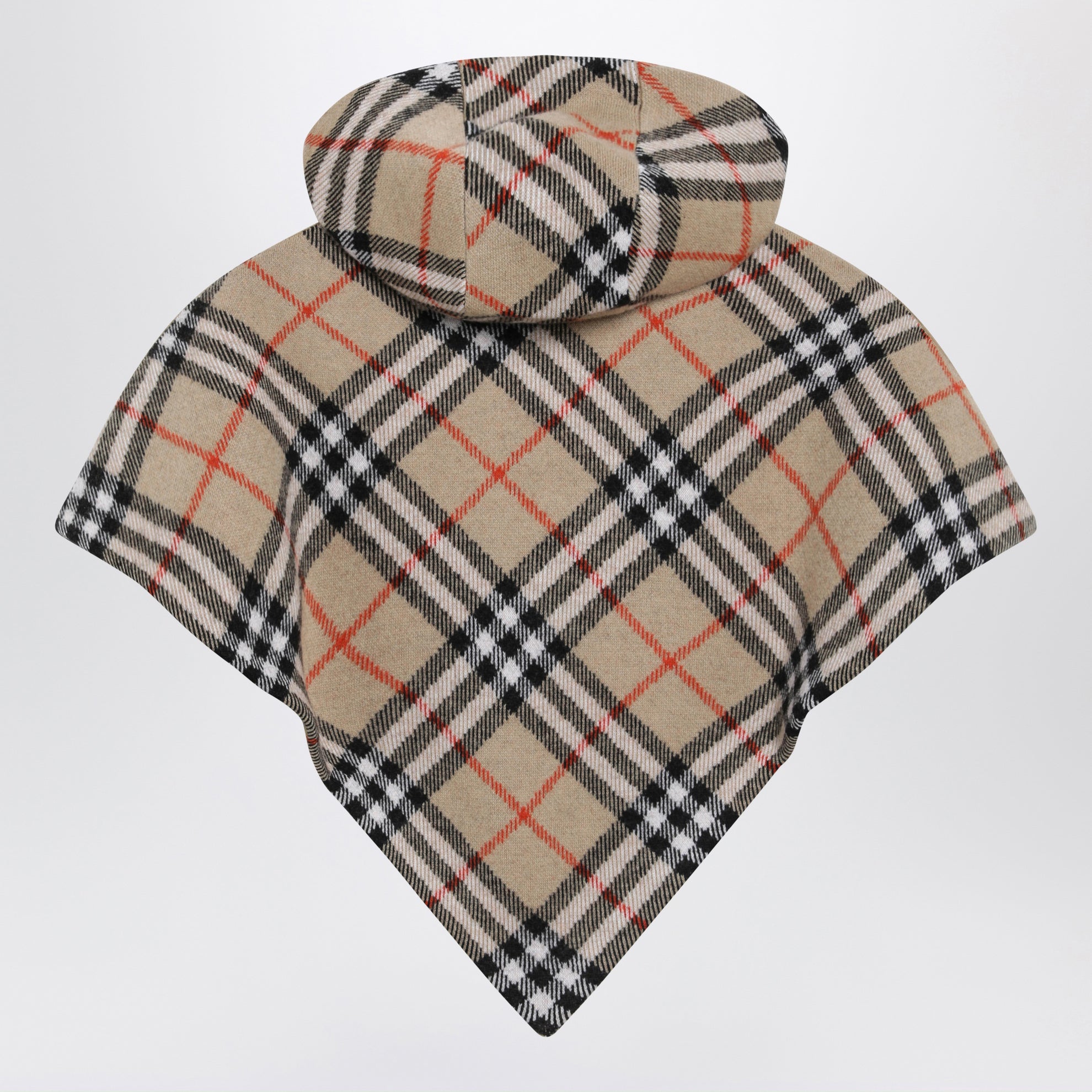 Sand-coloured wool cape with a checked pattern