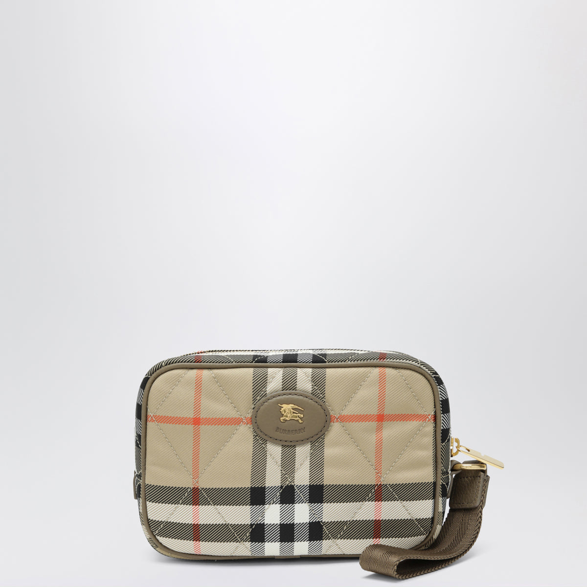 Beigefarbene Horseshoe Clutch aus gestepptem Nylon