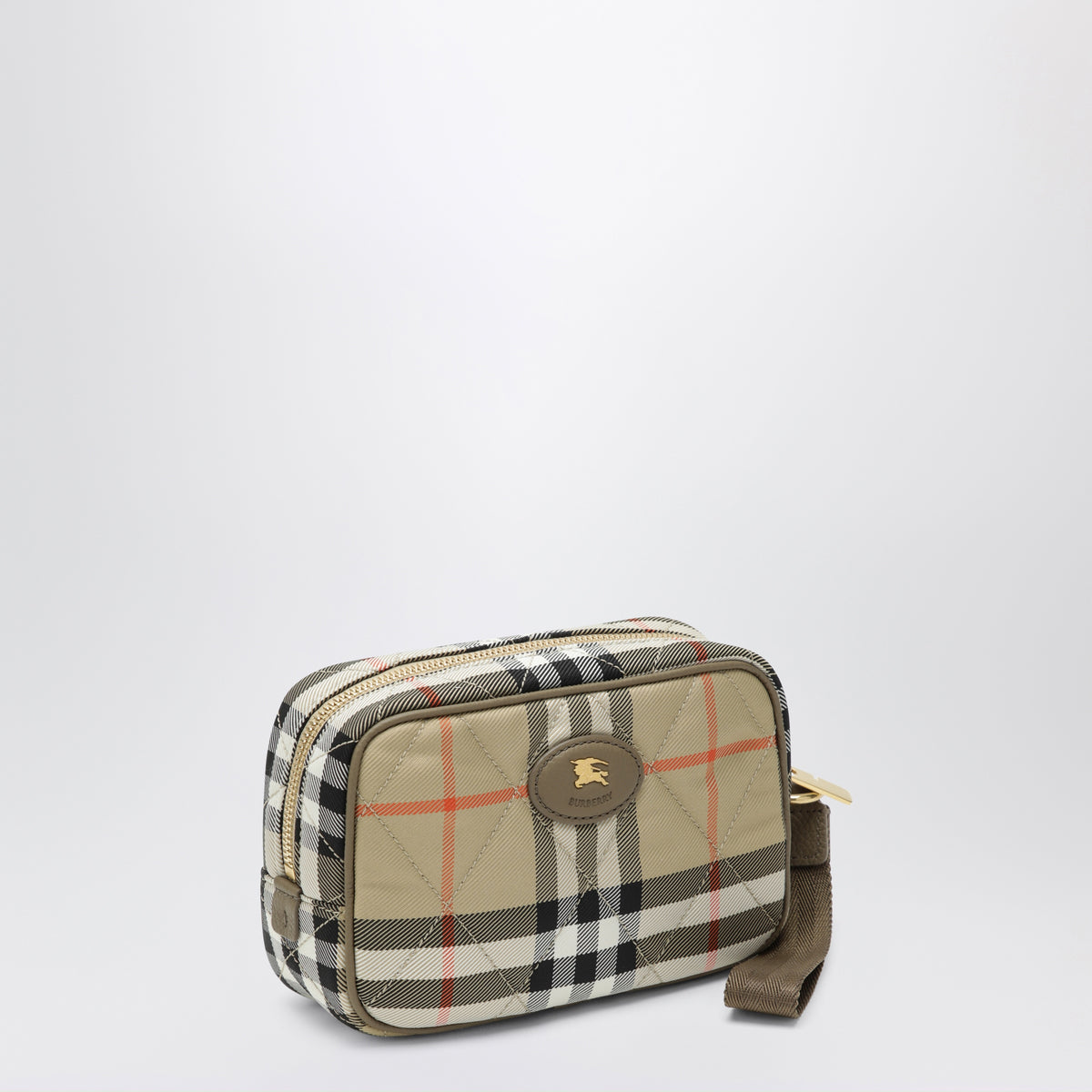Beigefarbene Horseshoe Clutch aus gestepptem Nylon