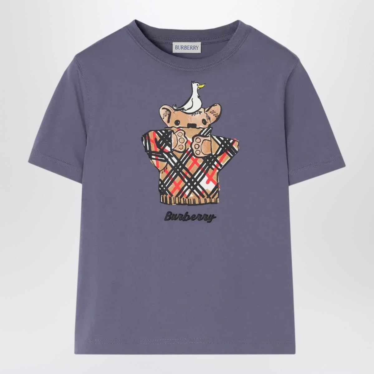 T-shirt viola blu in cotone con stampa logo