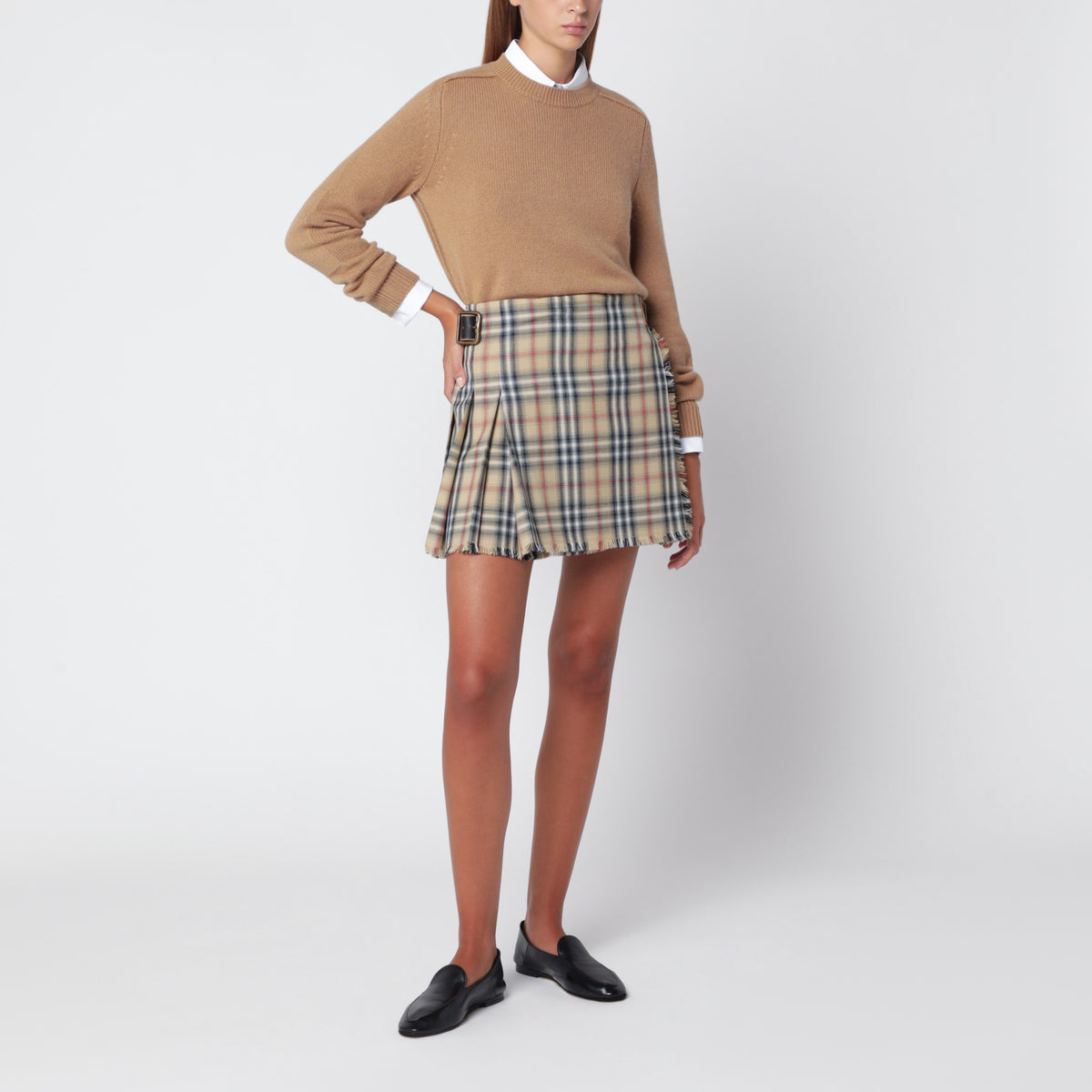 Maglione girocollo color caramello in cashmere