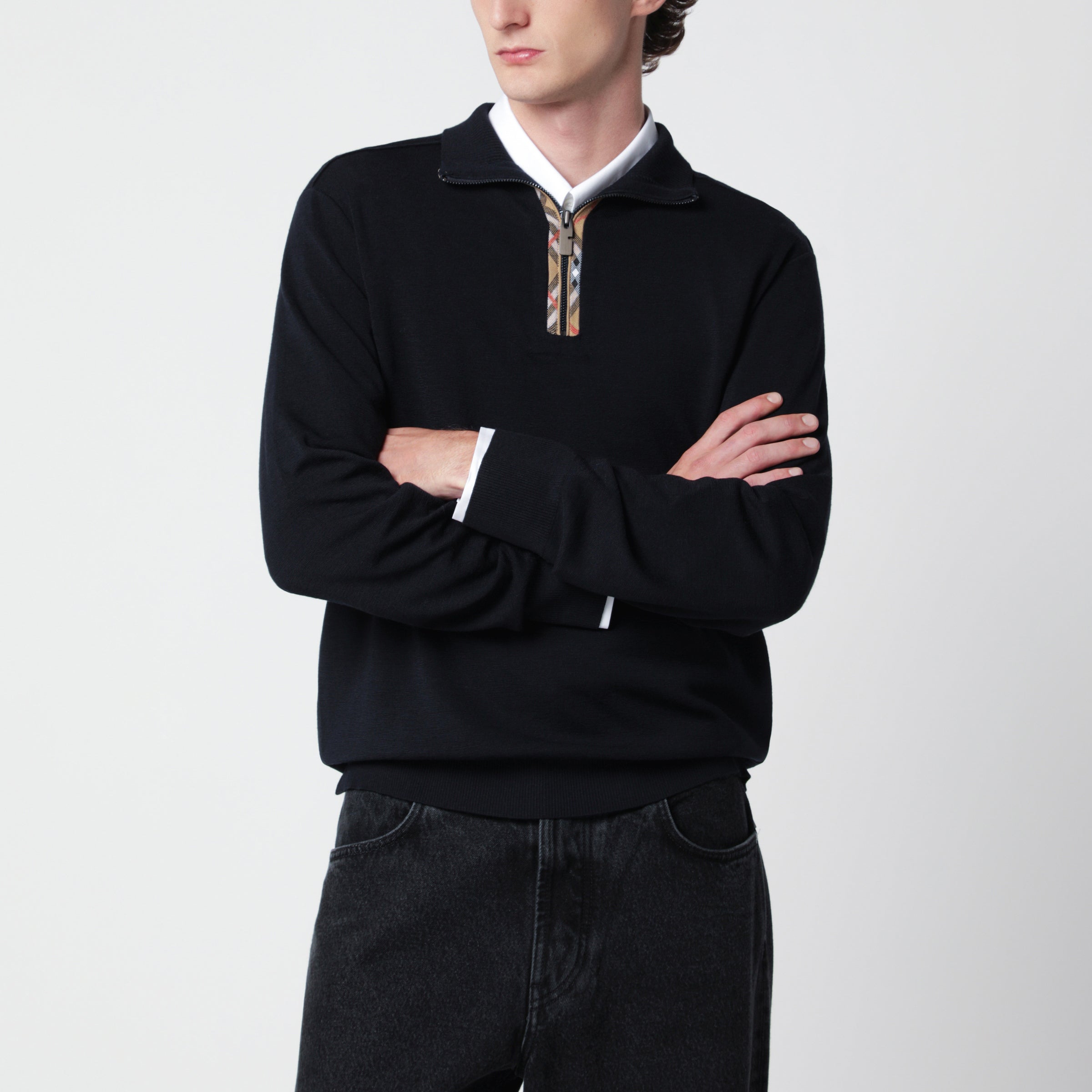 Burberry Navy blue wool sweater with half zip | TheDoubleF
