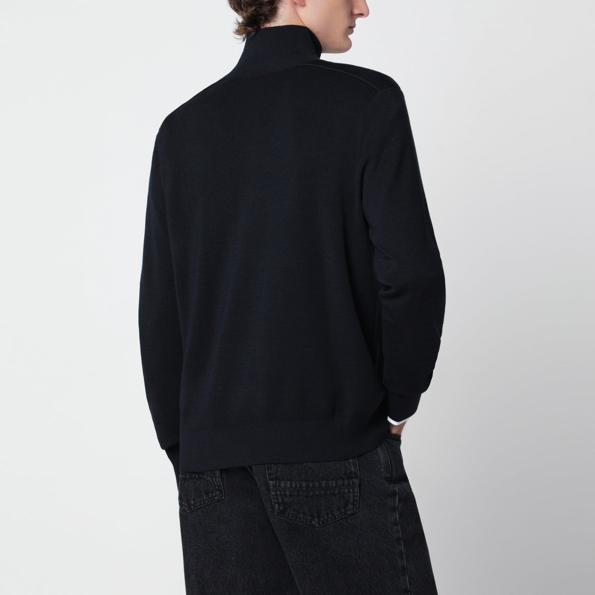 Pullover blu navy in lana con mezza zip