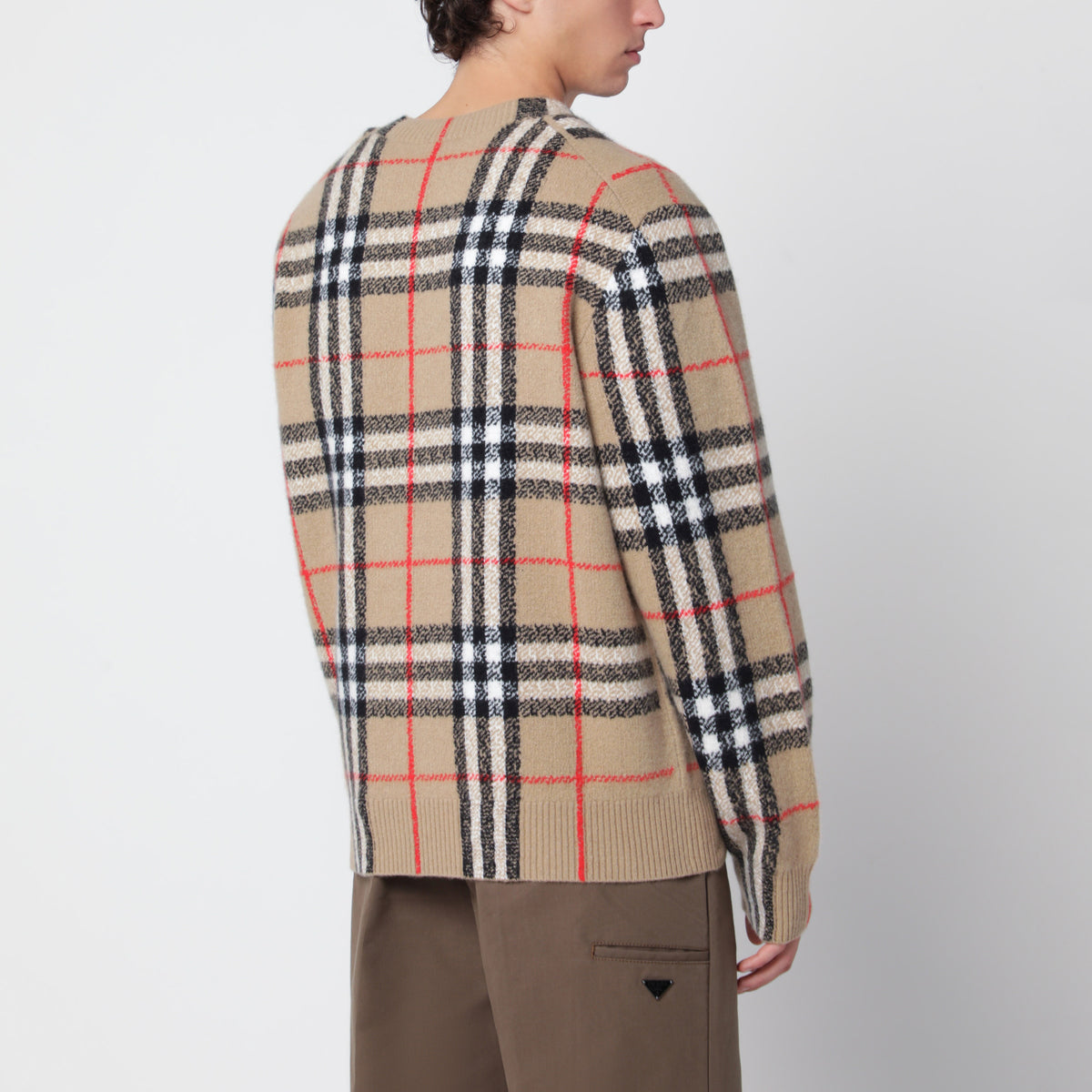 Sand beige cashmere check sweater