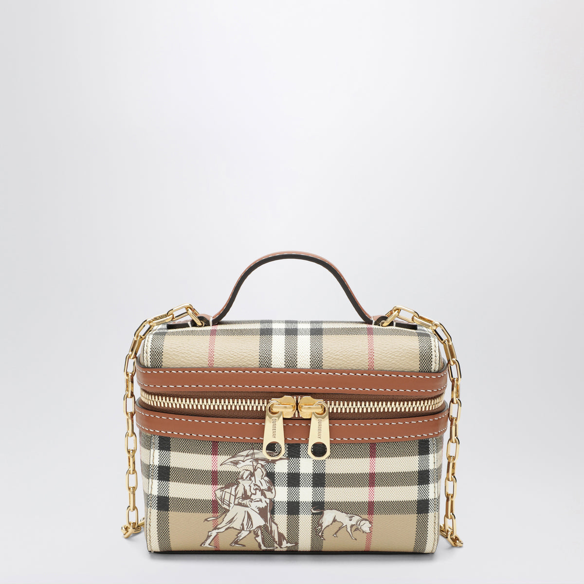 Beige Check Mates Mini-Vanity-Tasche