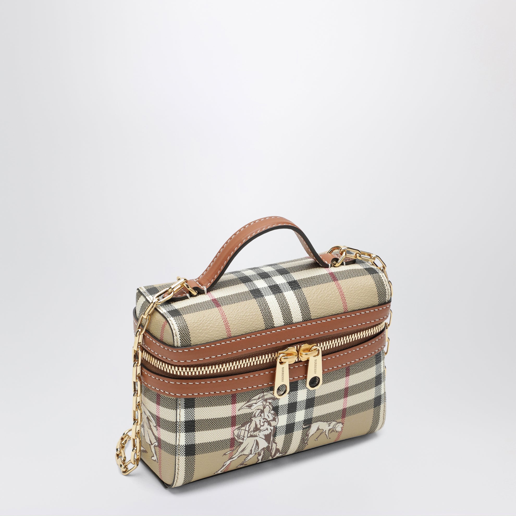 Beige Check Mates Mini-Vanity-Tasche