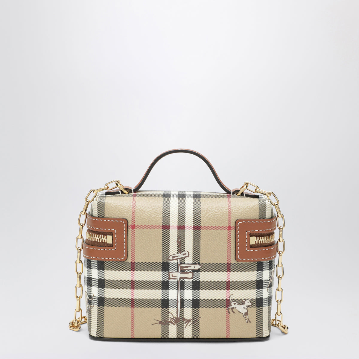 Beige Check Mates Mini-Vanity-Tasche