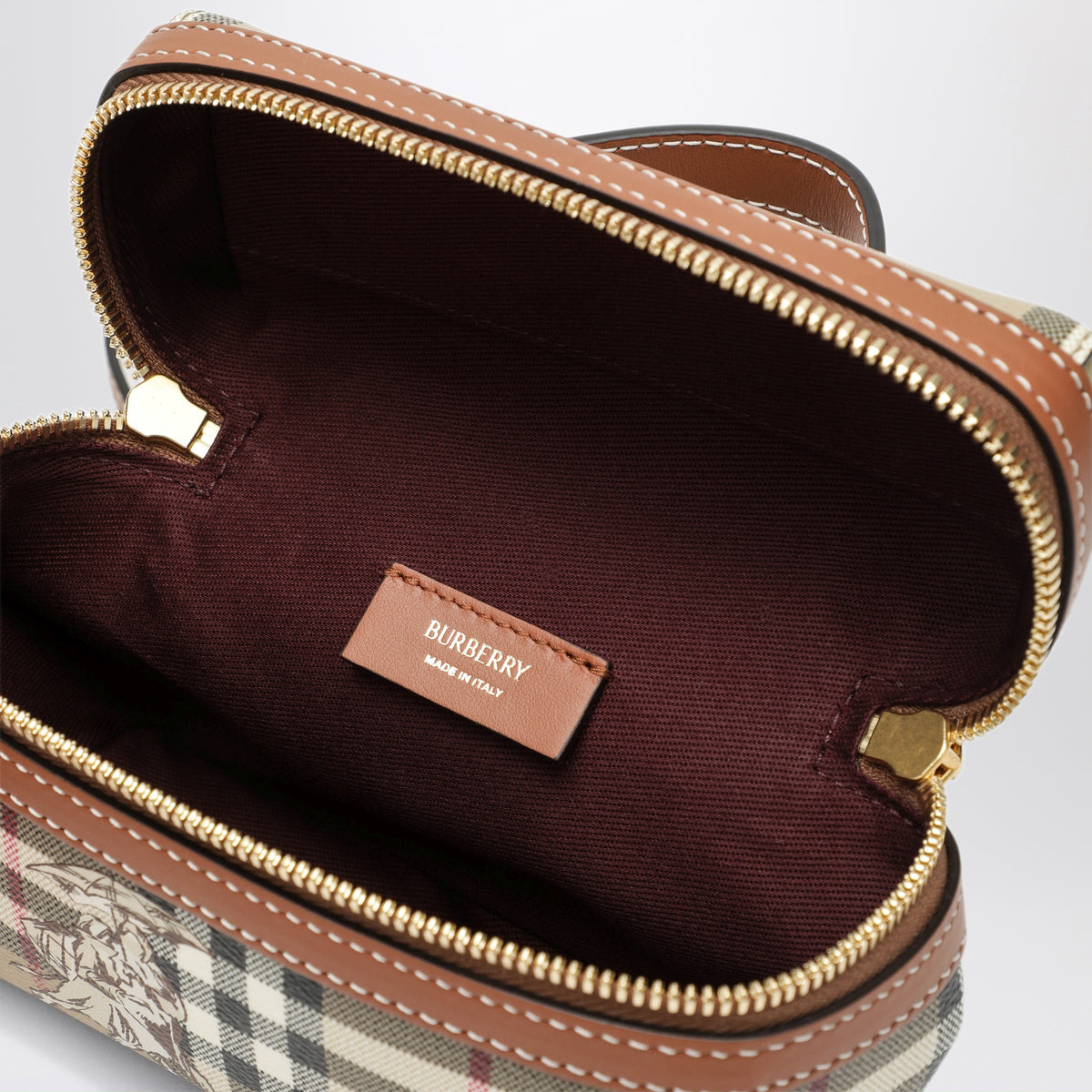 Beige Check Mates Mini-Vanity-Tasche