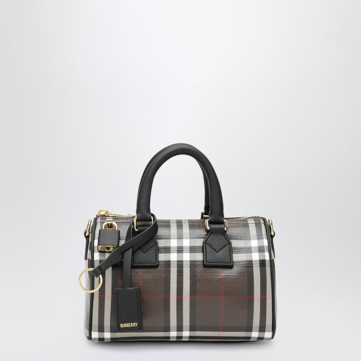 Borsa bowling mini Check marrone in cotone