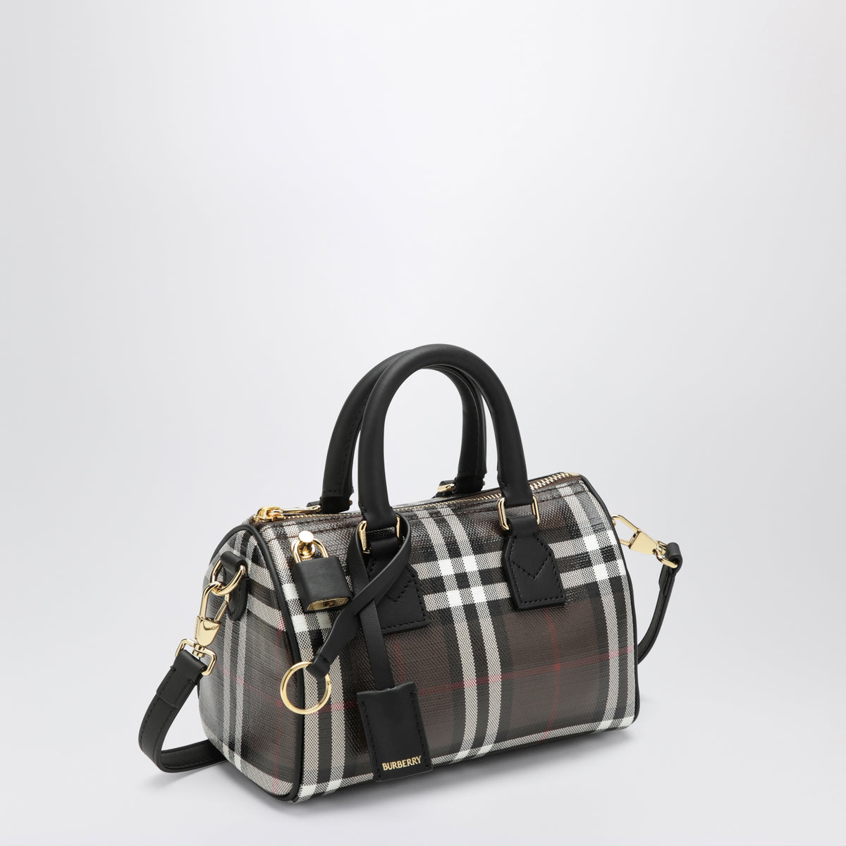 Borsa bowling mini Check marrone in cotone