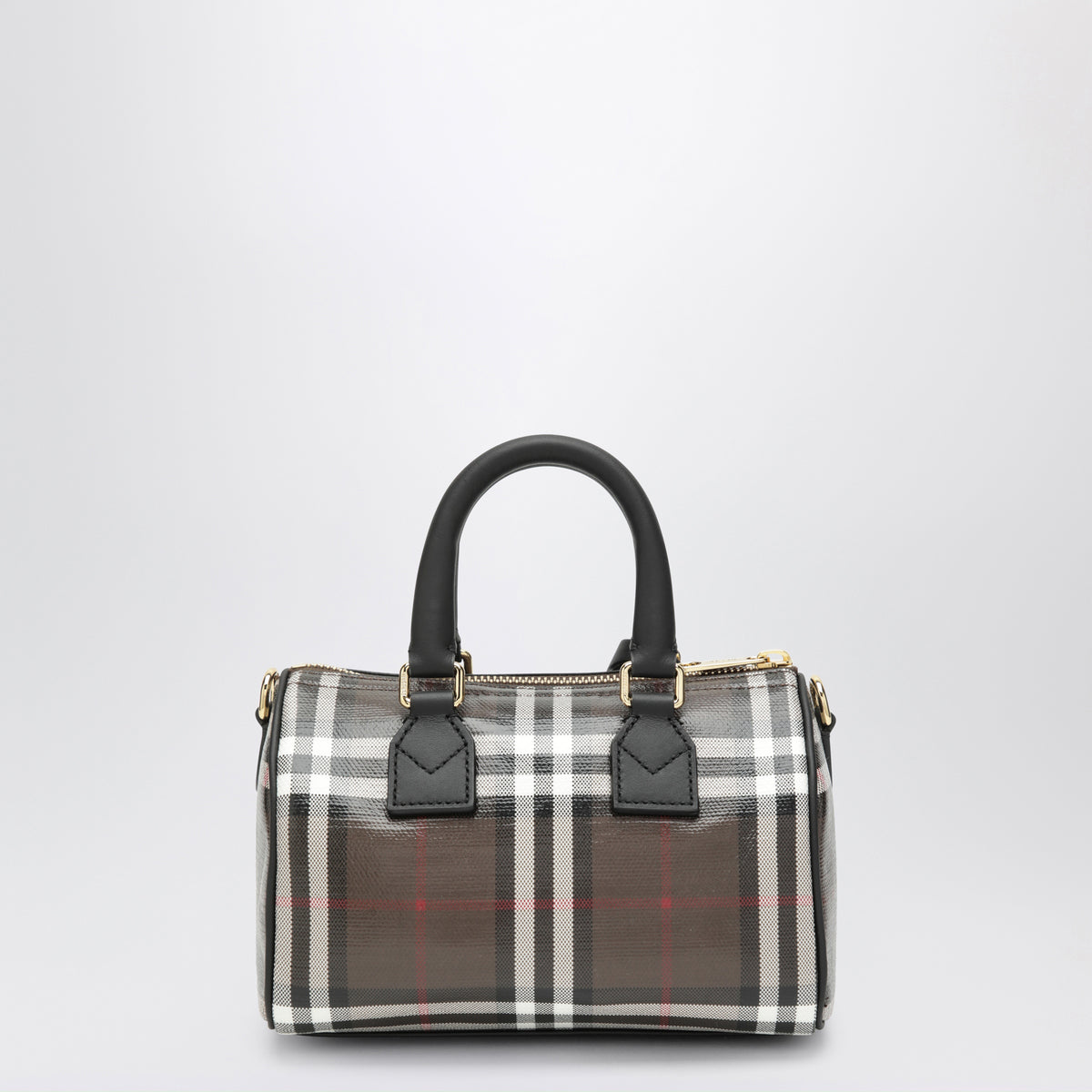 Borsa bowling mini Check marrone in cotone