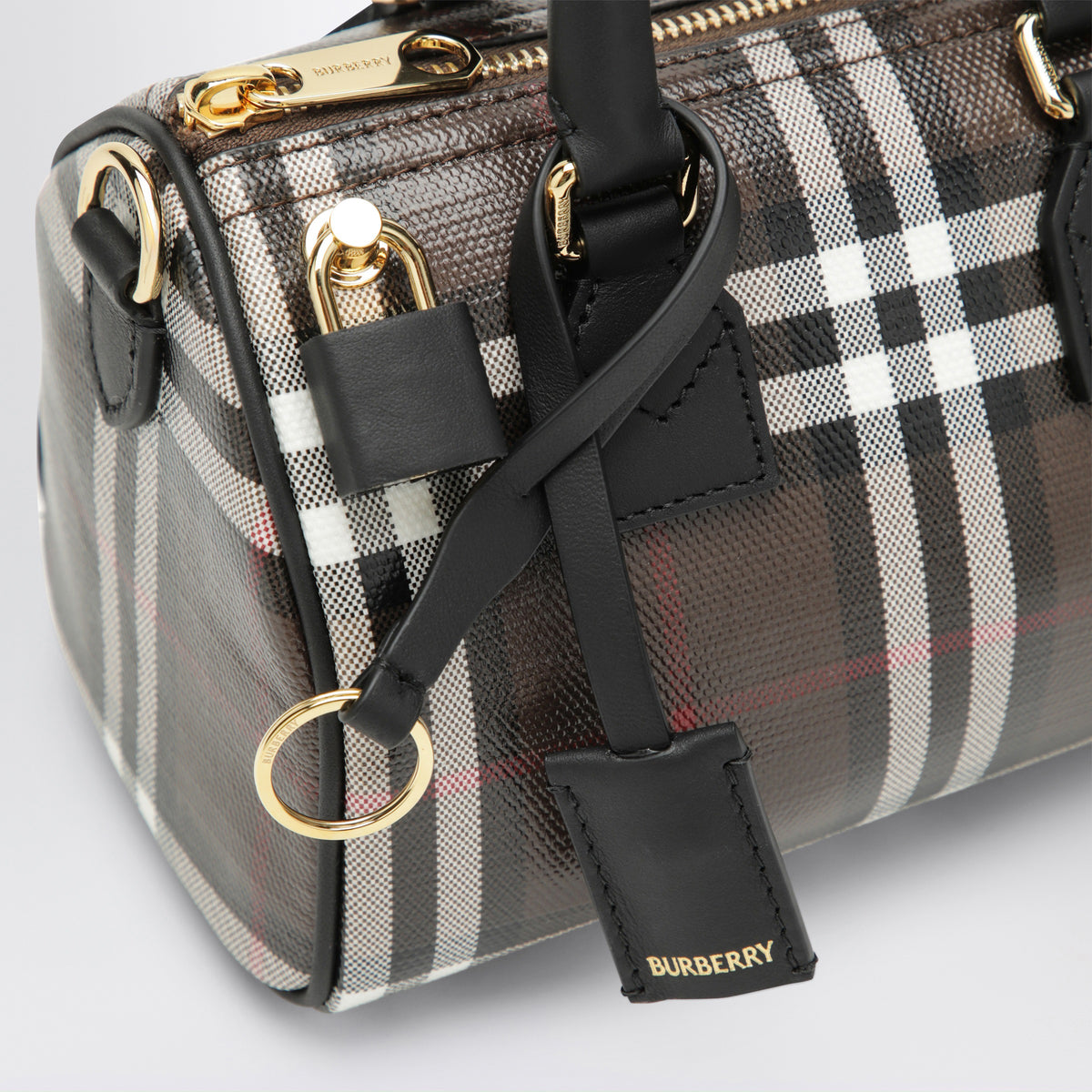 Borsa bowling mini Check marrone in cotone