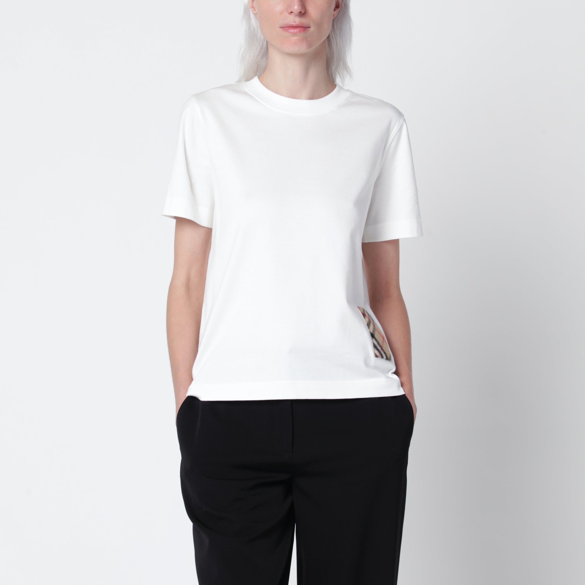 T-shirt craie en coton avec appliqué en cachemire