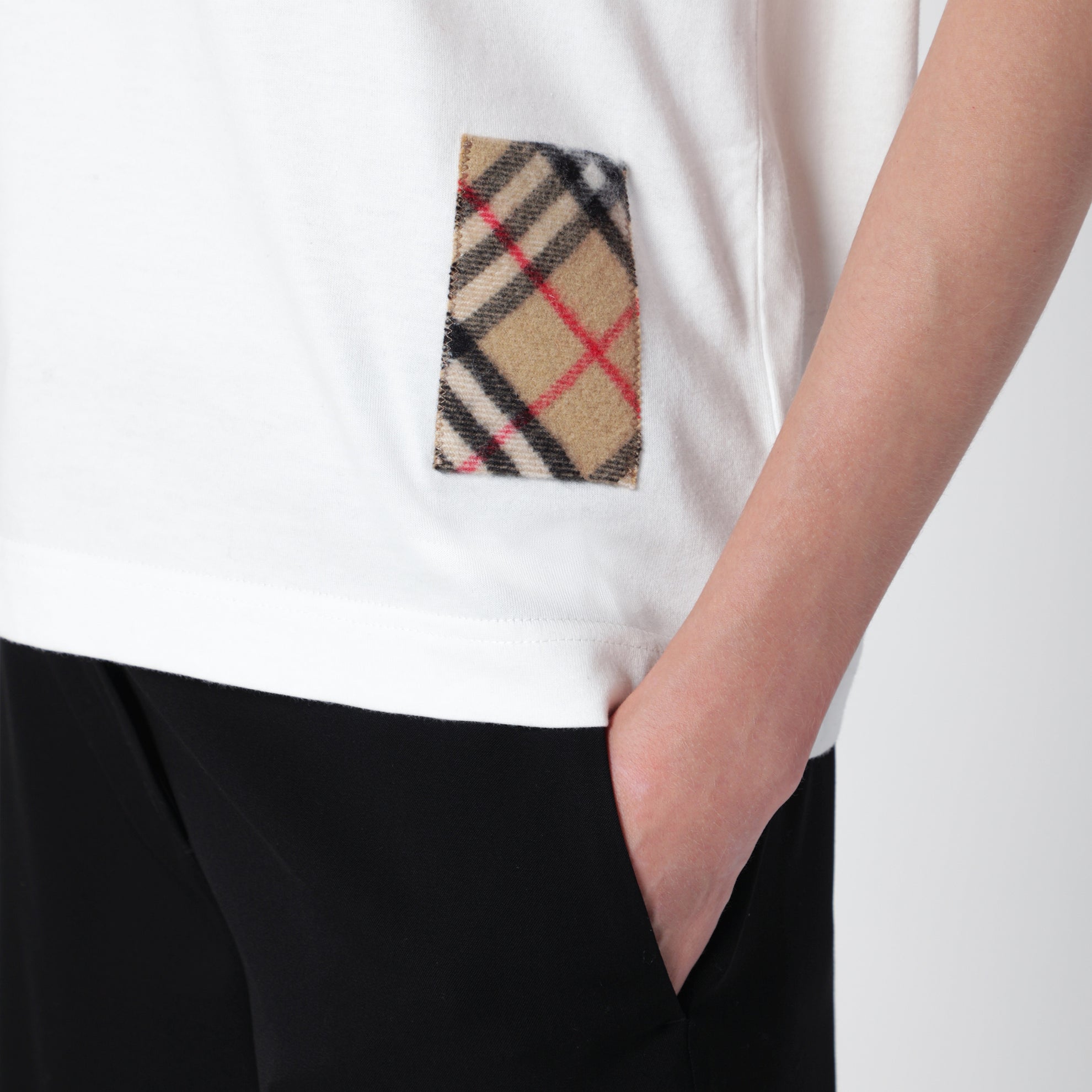 T-shirt craie en coton avec appliqué en cachemire