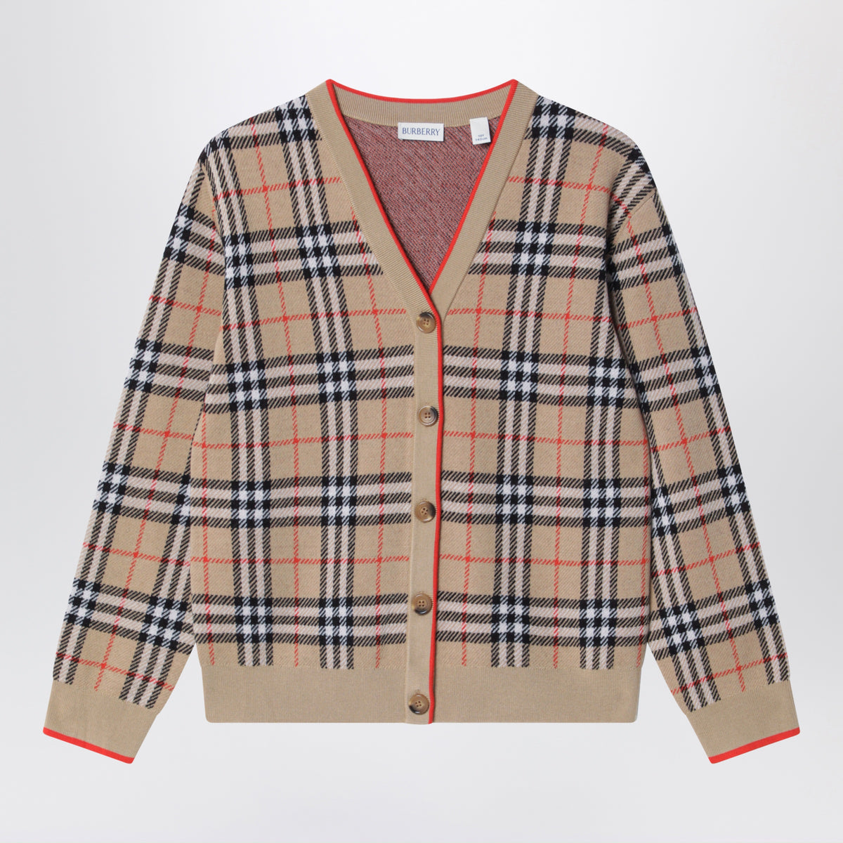 Beige Burberry Check cardigan in wool