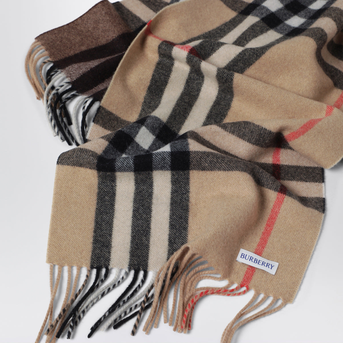 Sciarpa Check sfumata beige in cashmere