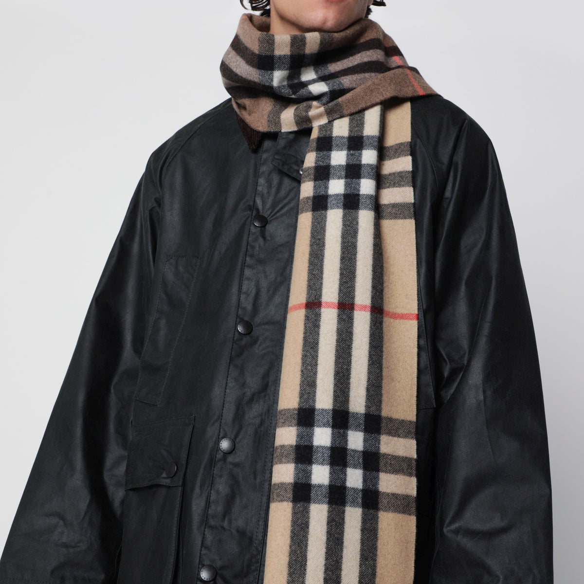 Sciarpa in cashmere con motivo Check Archive beige