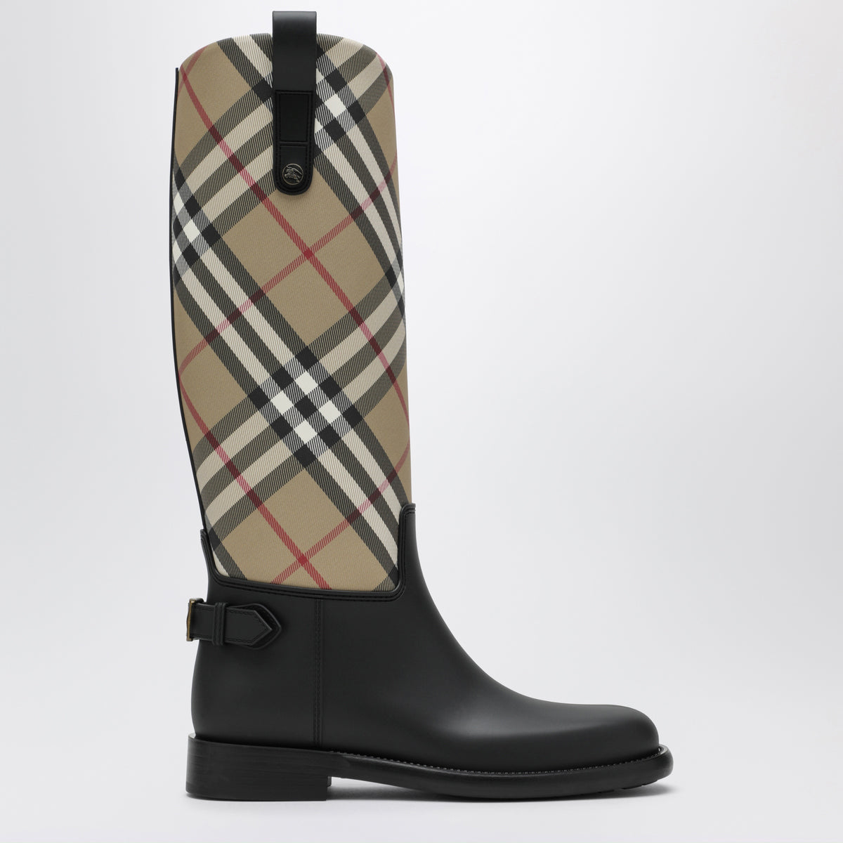 Beige Cavalier Boots with House Check Pattern
