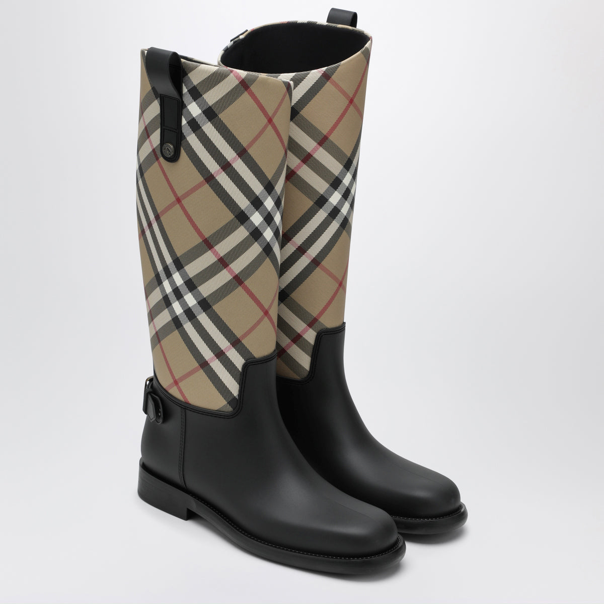 Beige Cavalier Boots with House Check Pattern