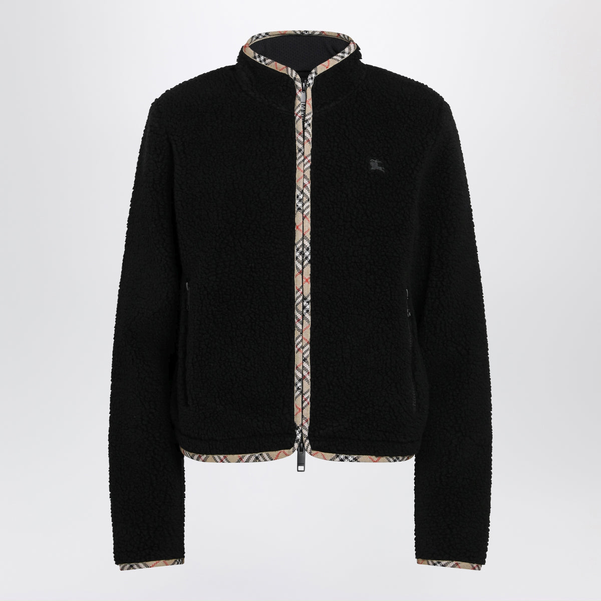 Giacca con zip nera in pile effetto teddy
