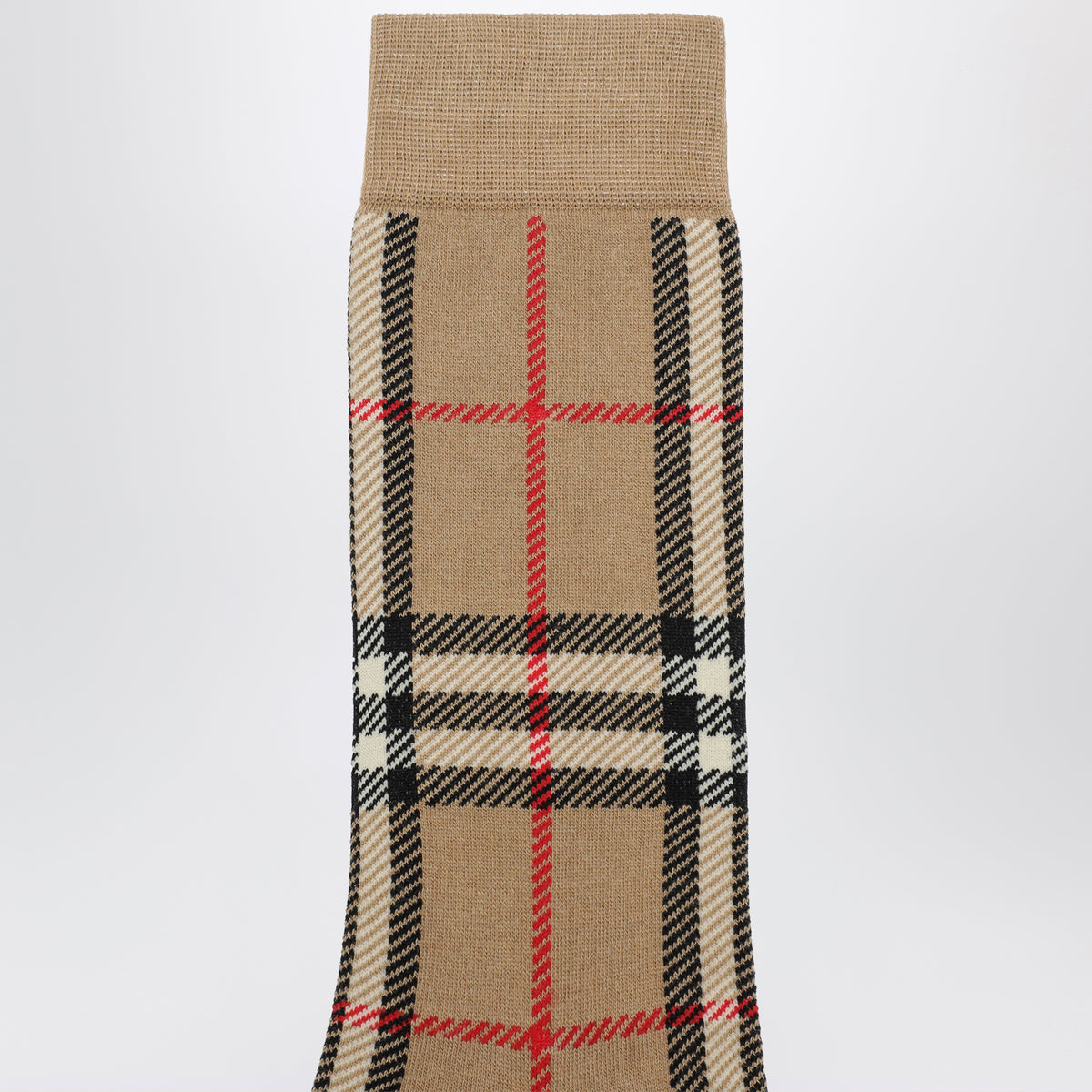 Beige Check socks in cotton and cashmere blend
