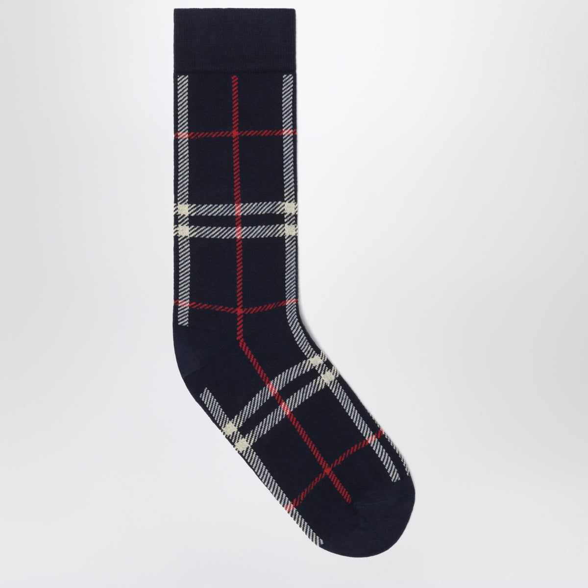 Blue Check-pattern socks in cashmere and cotton blend