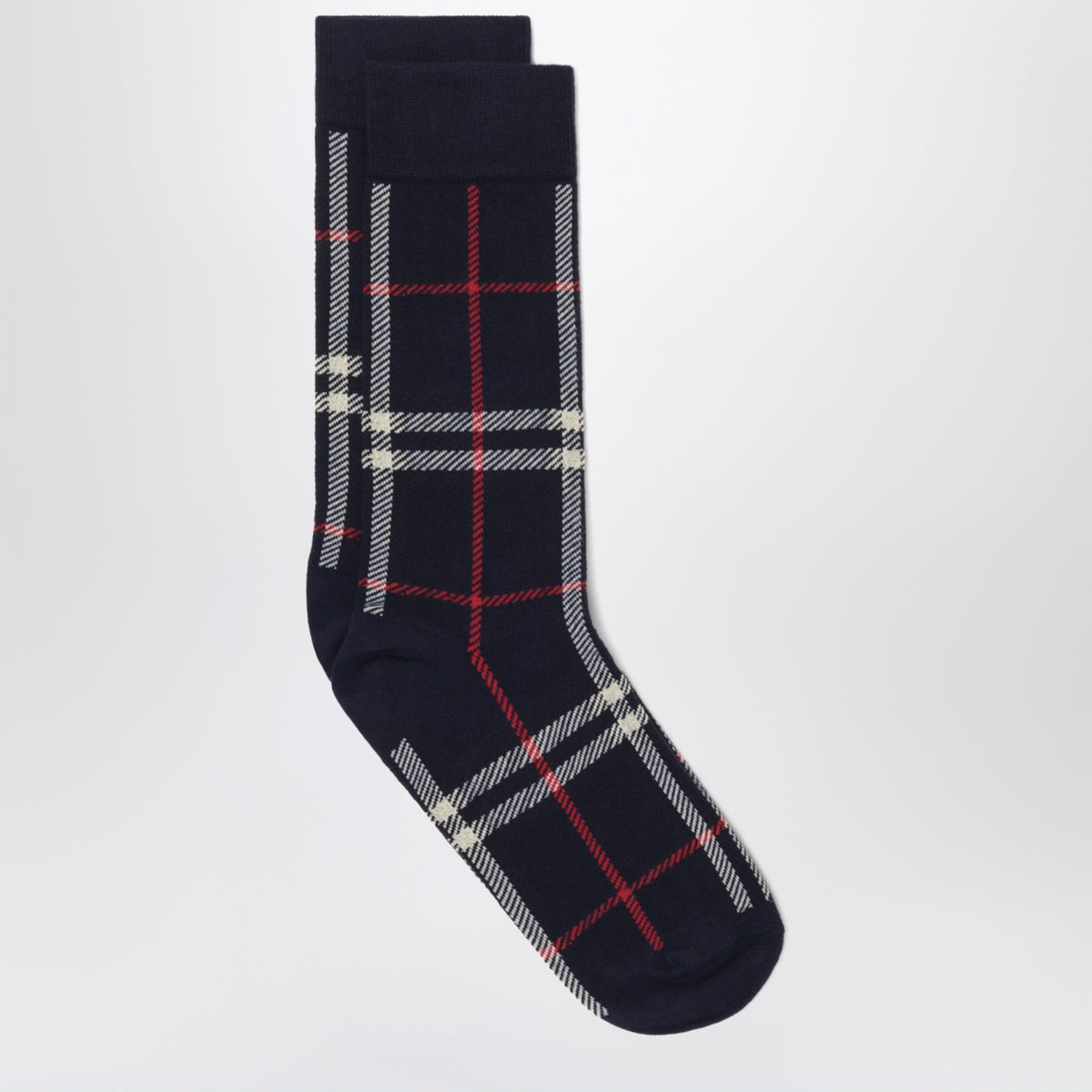 Blue Check-pattern socks in cashmere and cotton blend