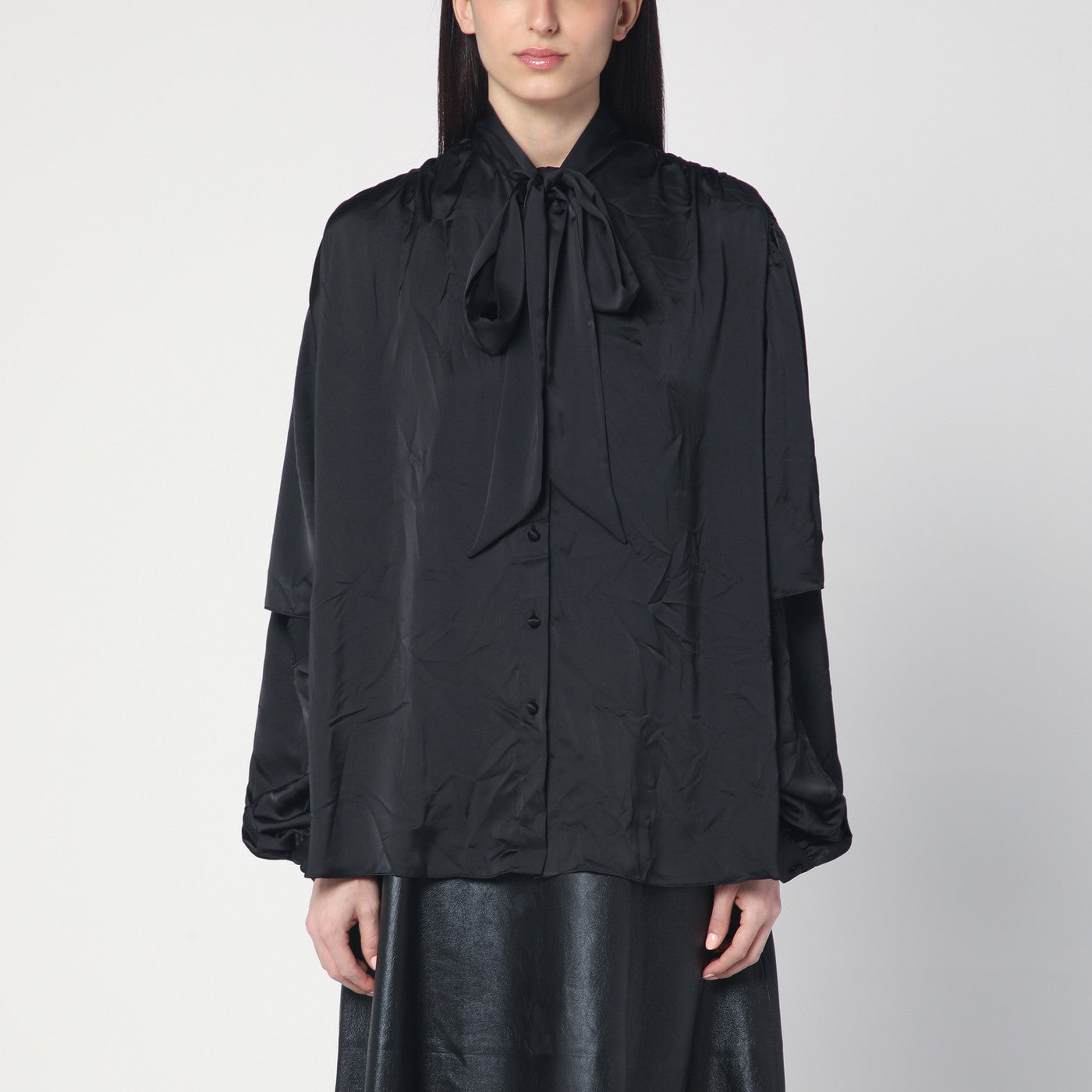Black satin blouse with bow