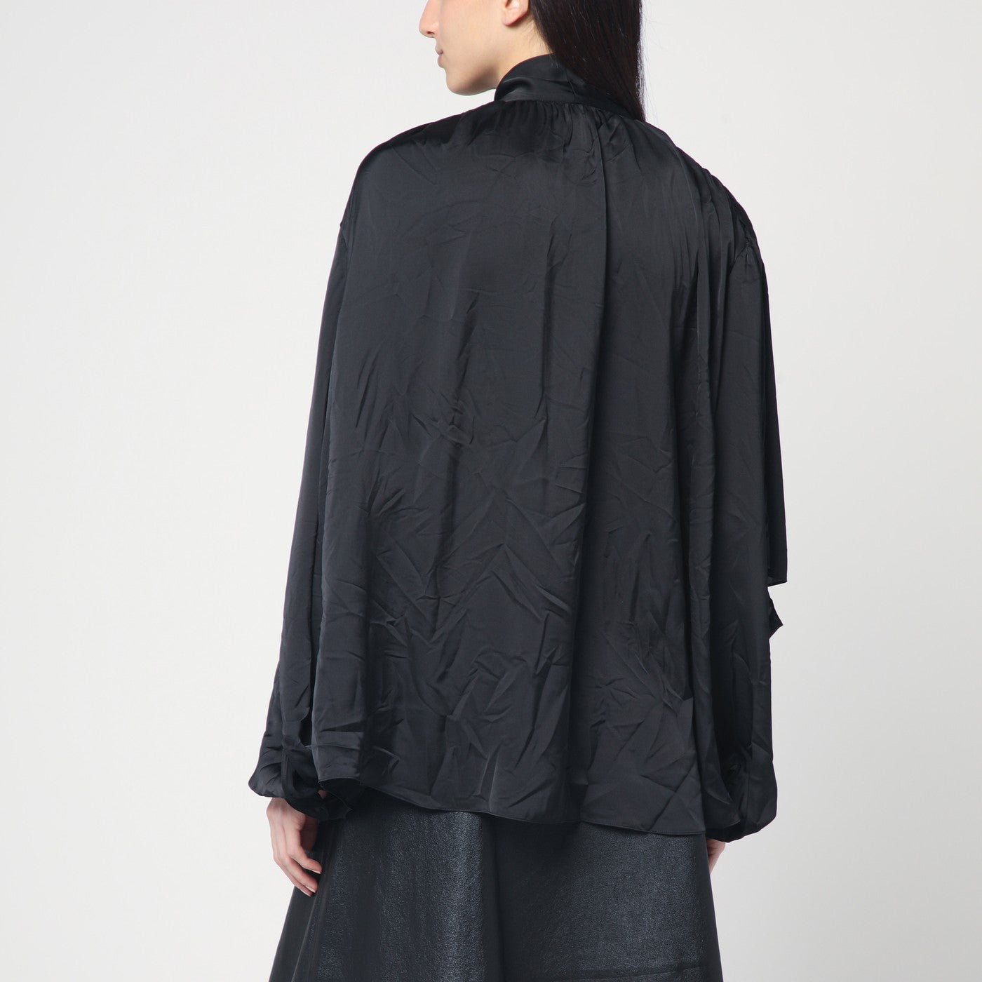 Black satin blouse with bow