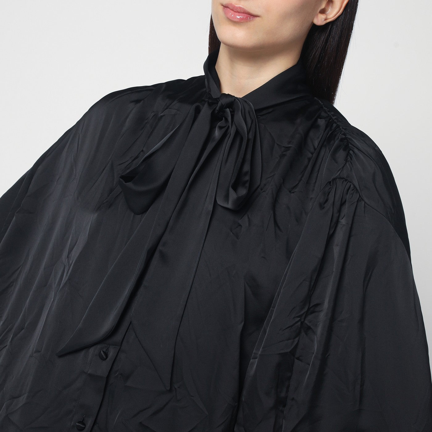 Black satin blouse with bow