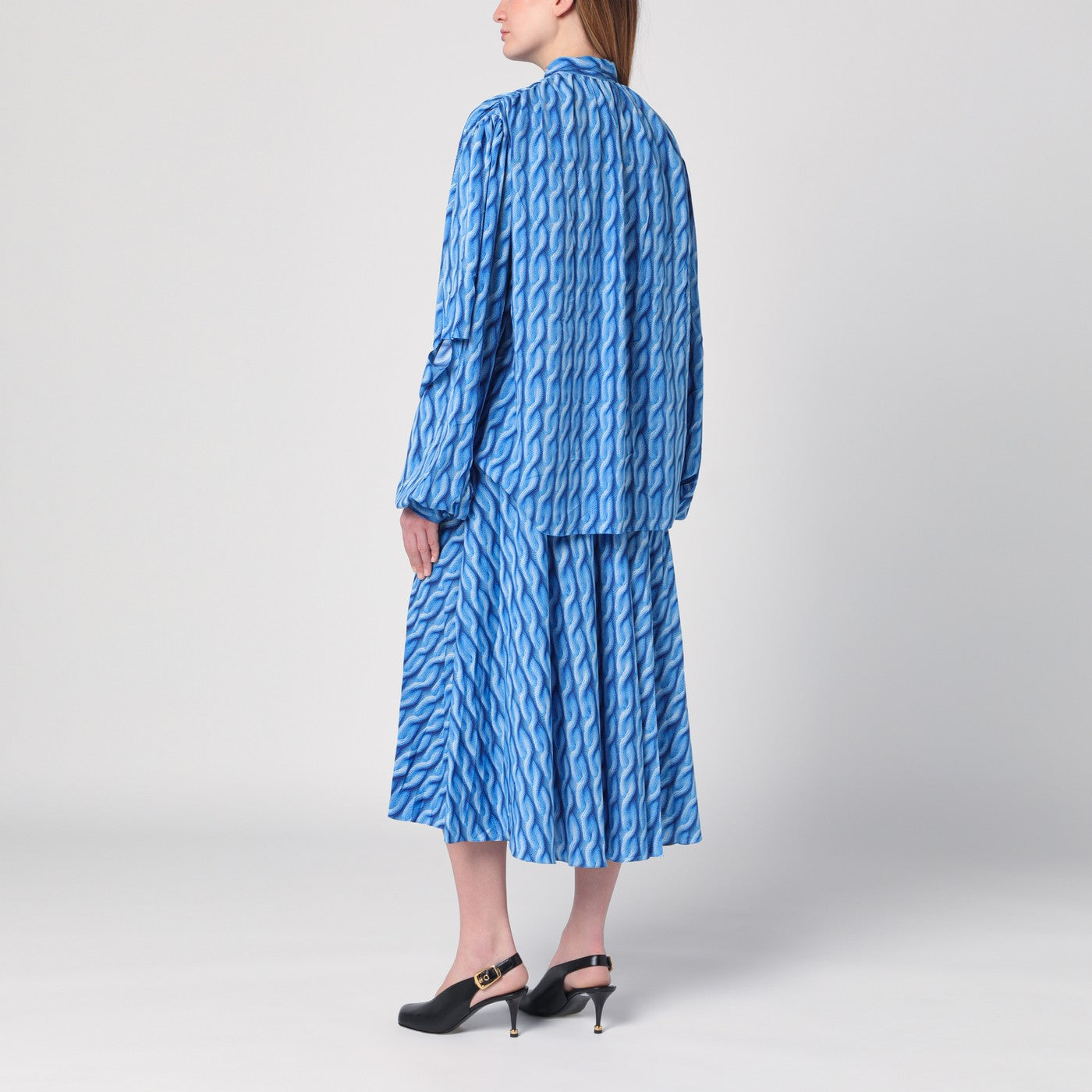 Robe midi avec noeud à imprimé bleu