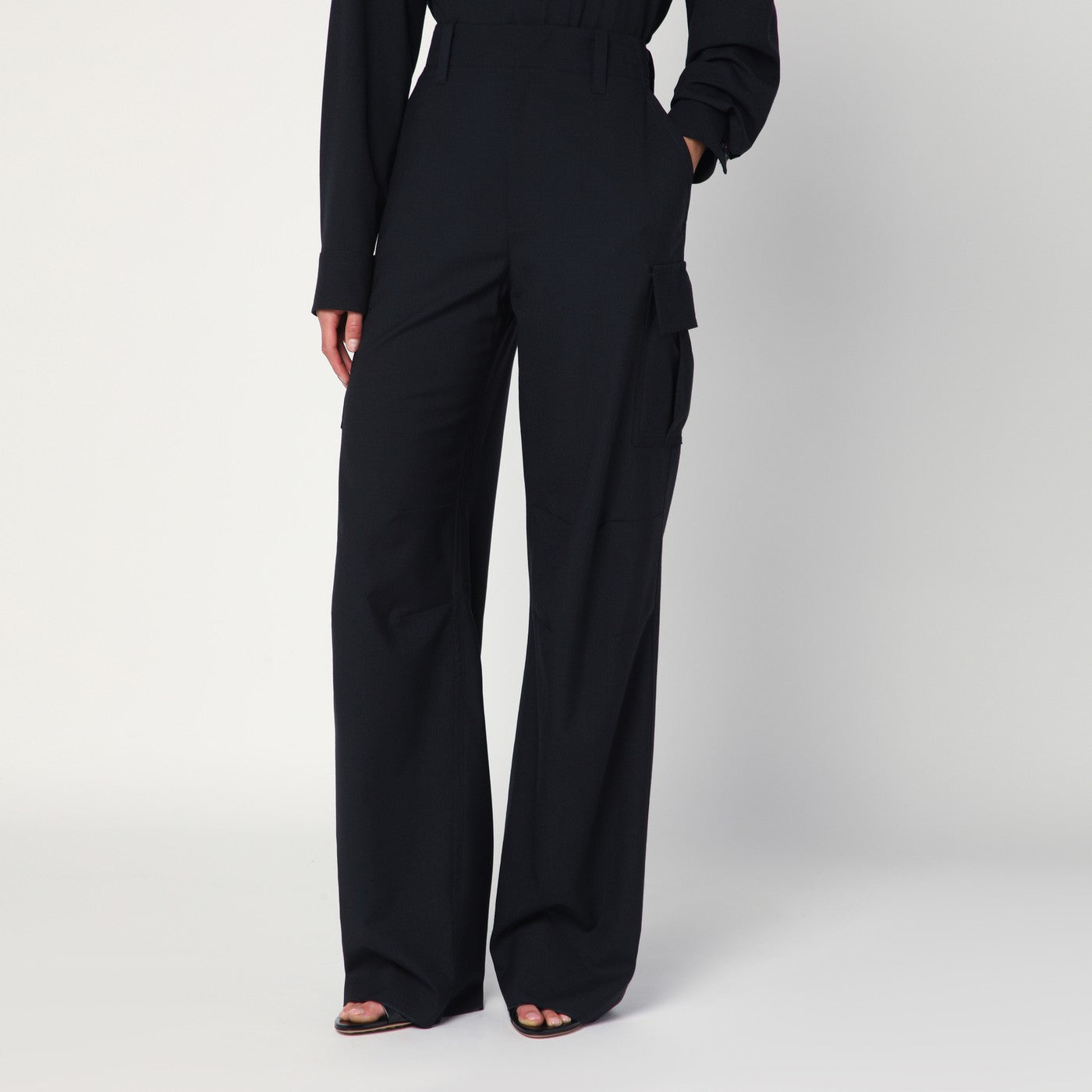 Pantaloni cargo blu notte in lana