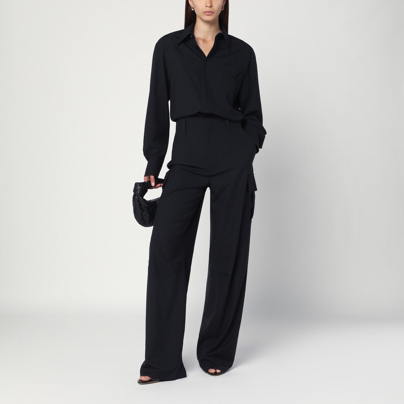 Pantaloni cargo blu notte in lana