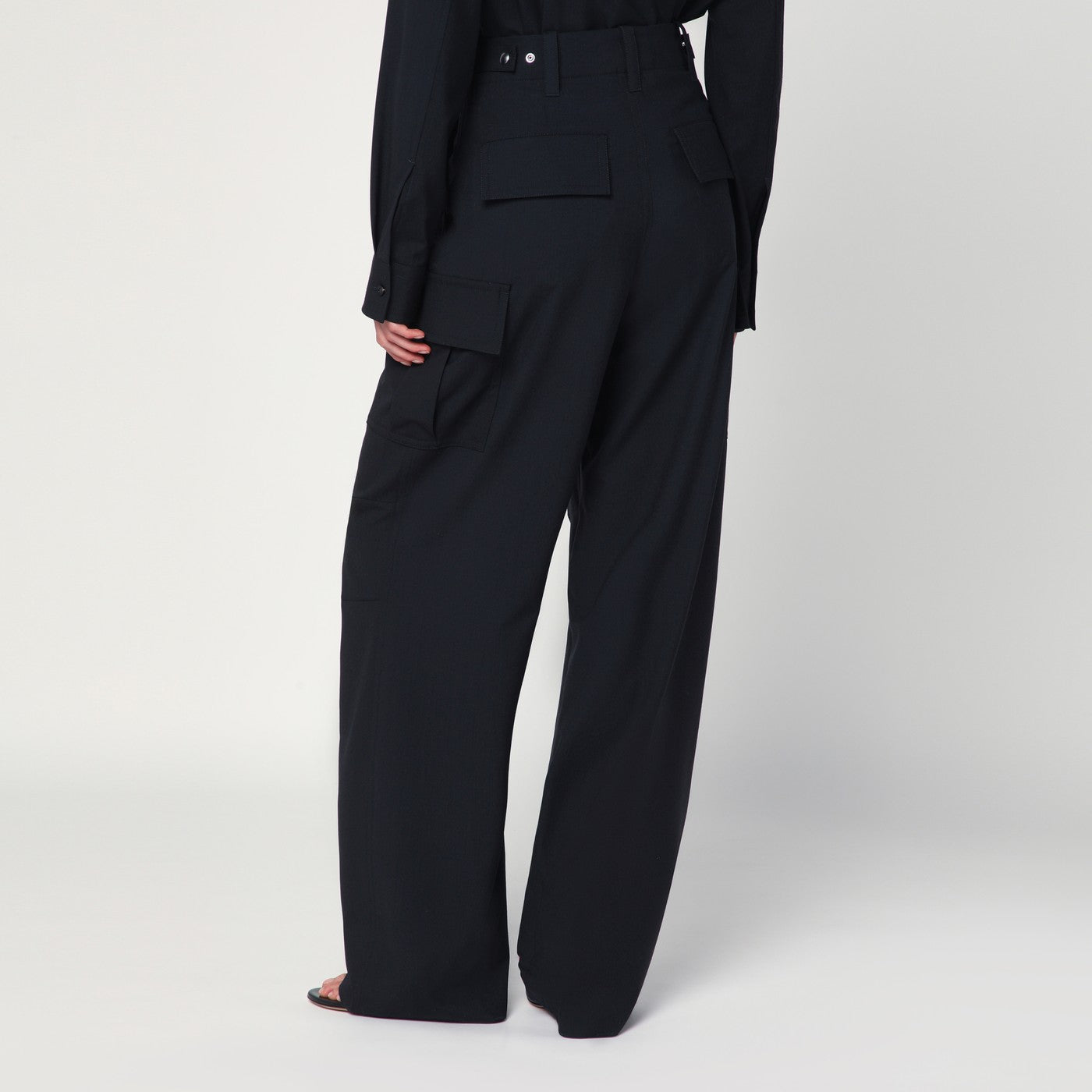 Pantaloni cargo blu notte in lana