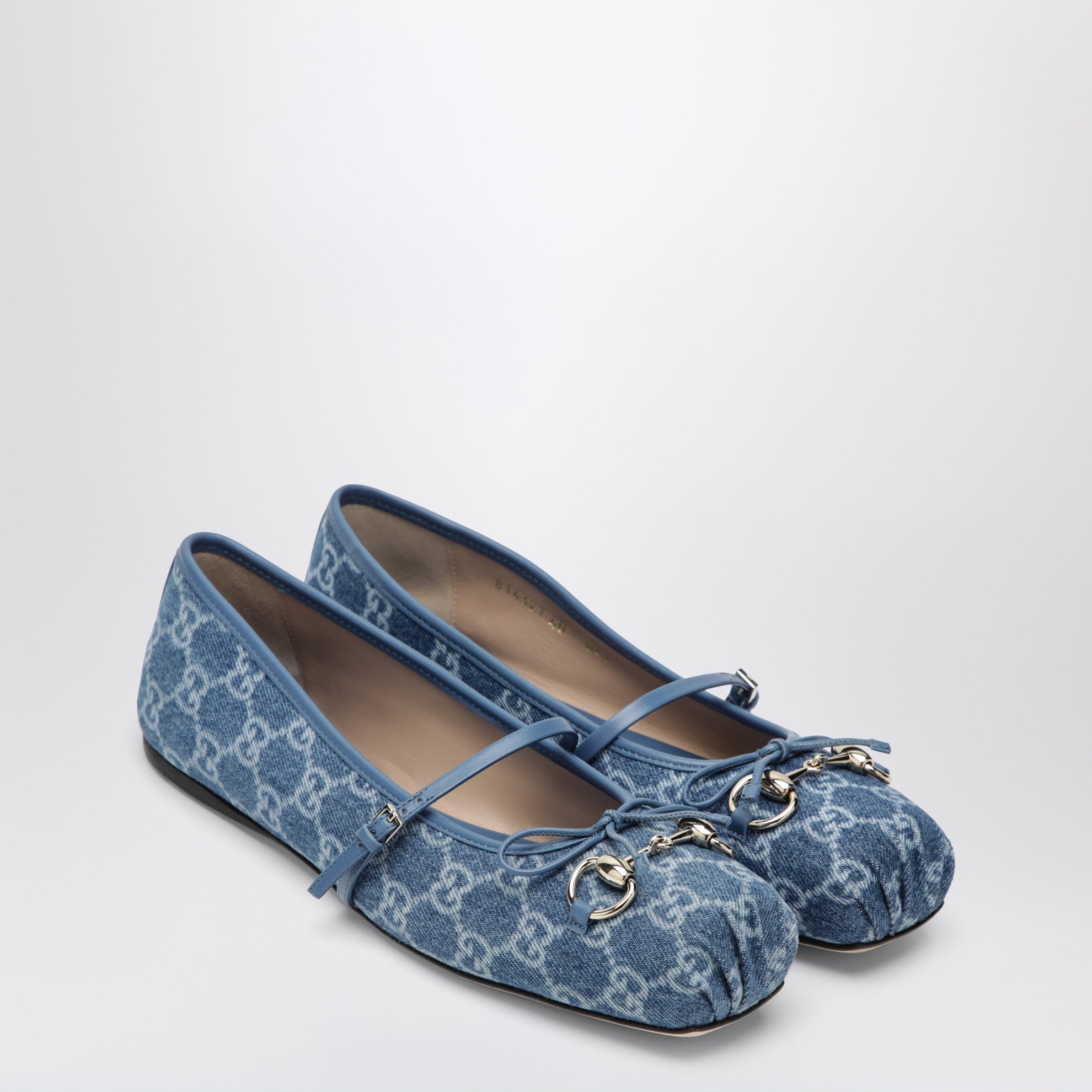 Blue GG denim ballet flats with Horsebit detail