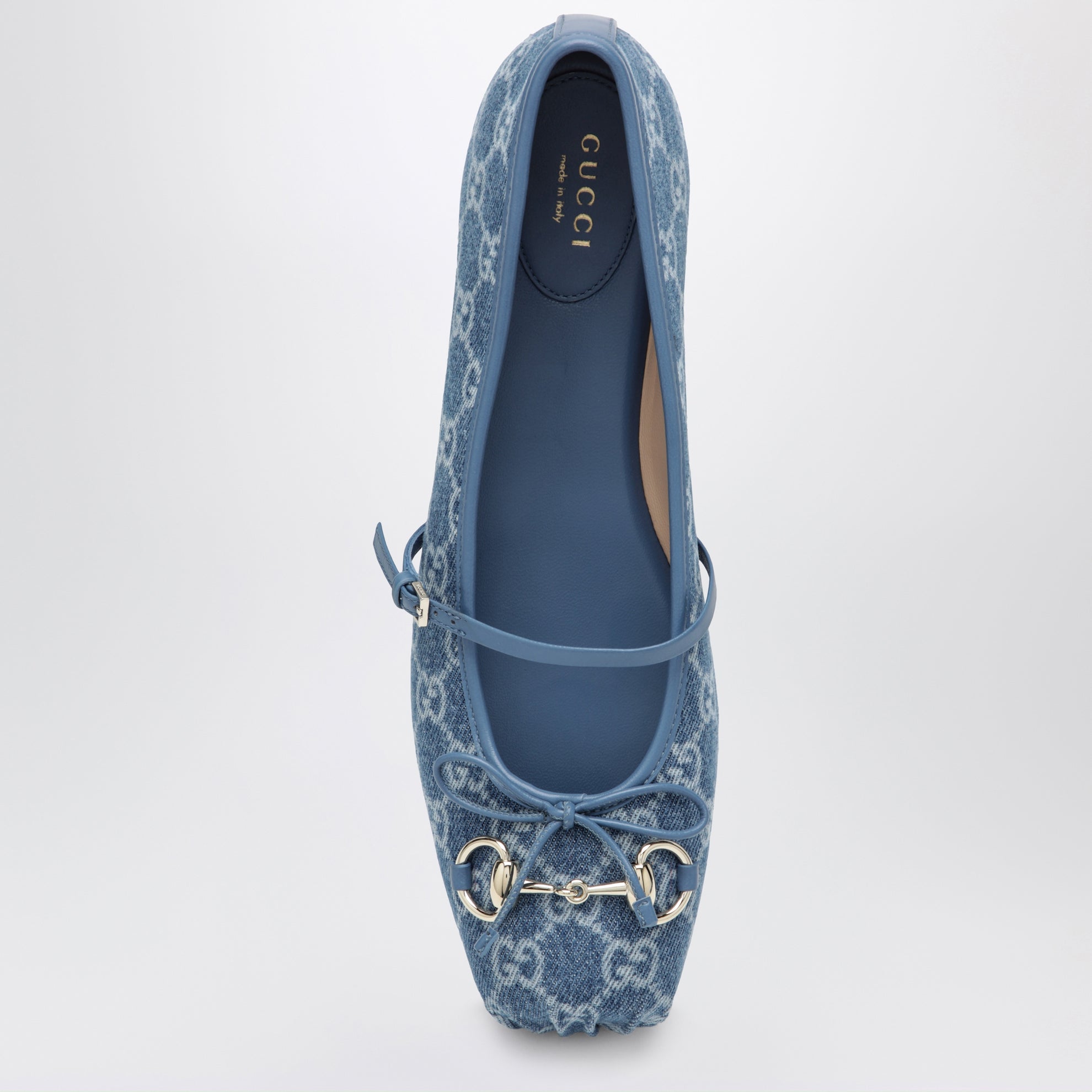Blue GG denim ballet flats with Horsebit detail