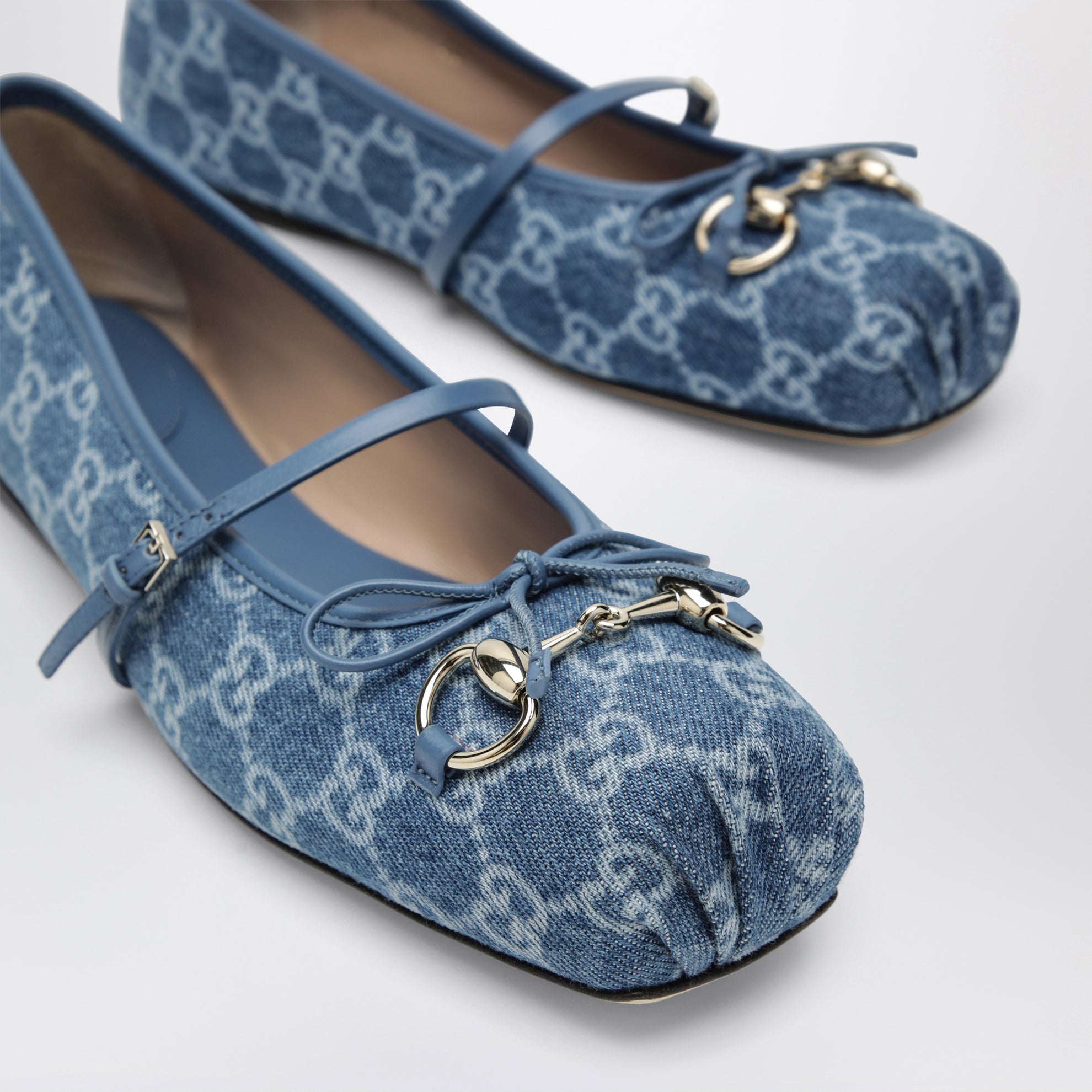 Blue GG denim ballet flats with Horsebit detail