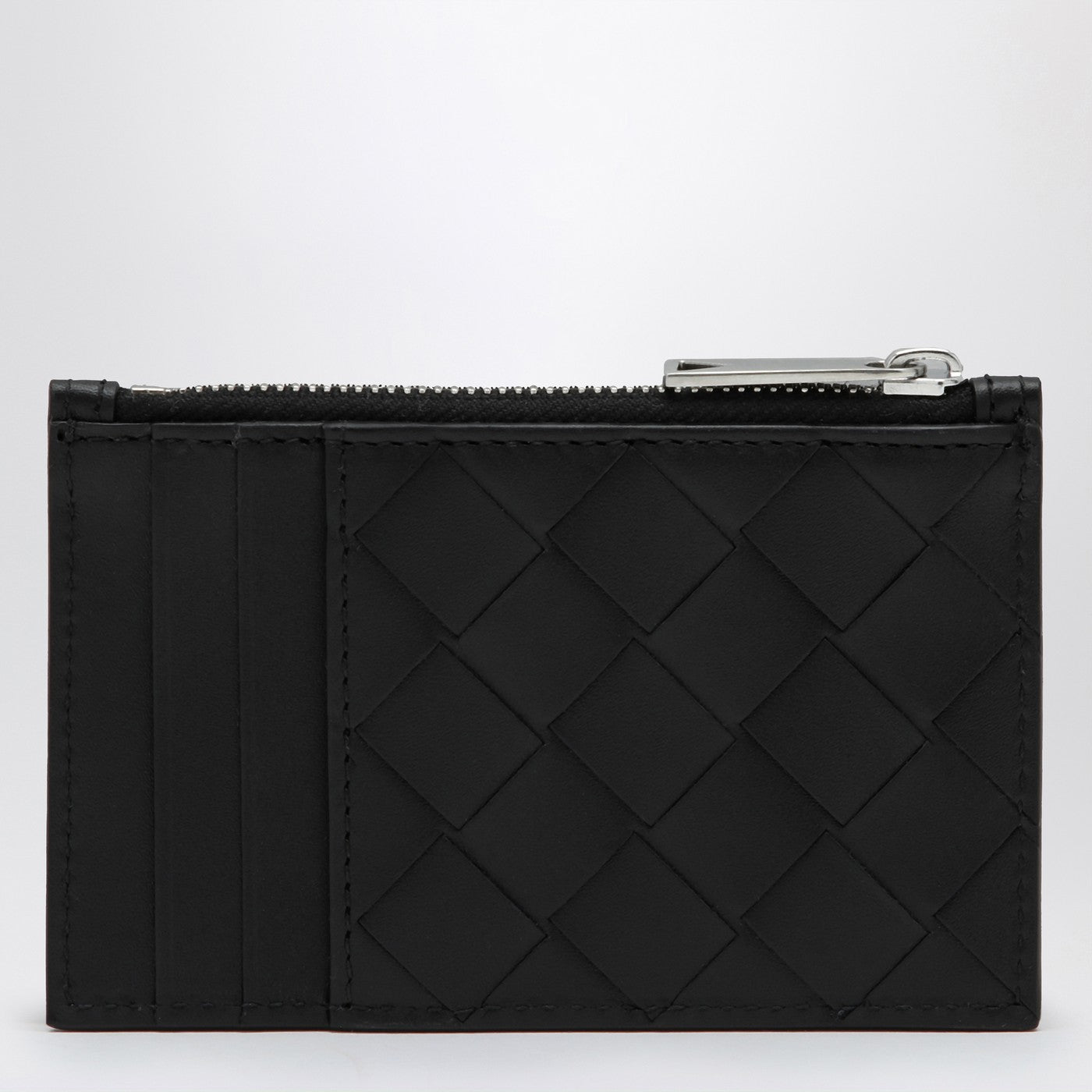 Portacarte nero in pelle con motivo Intrecciato