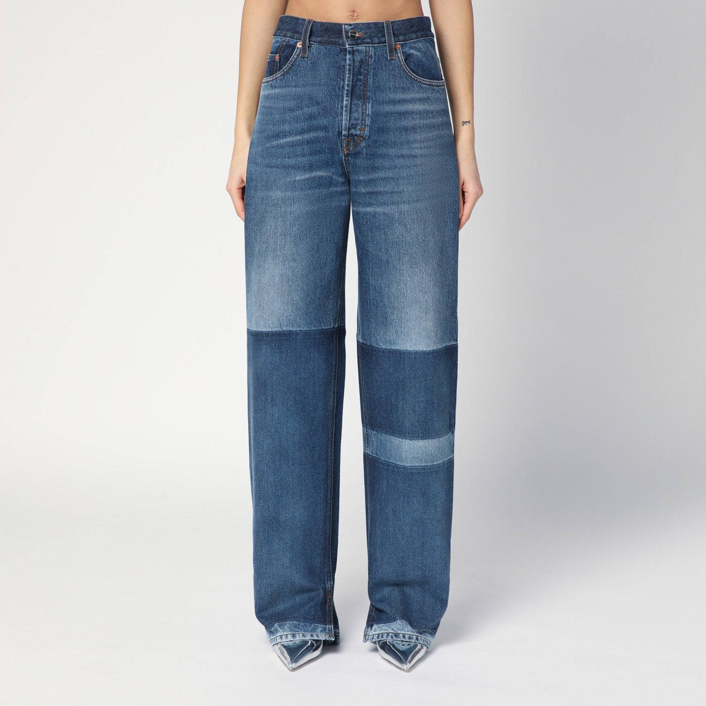 Jean large bicolore avec finition stonewashed