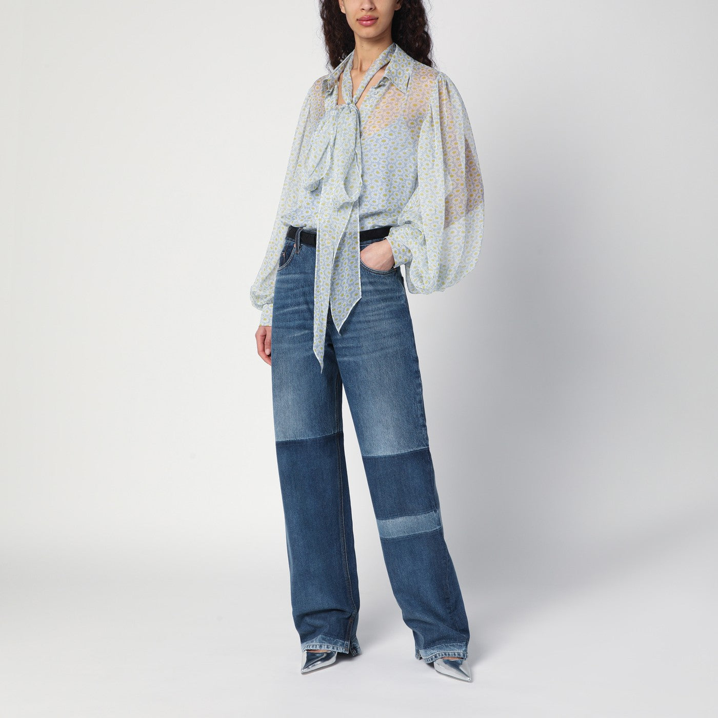 Jean large bicolore avec finition stonewashed