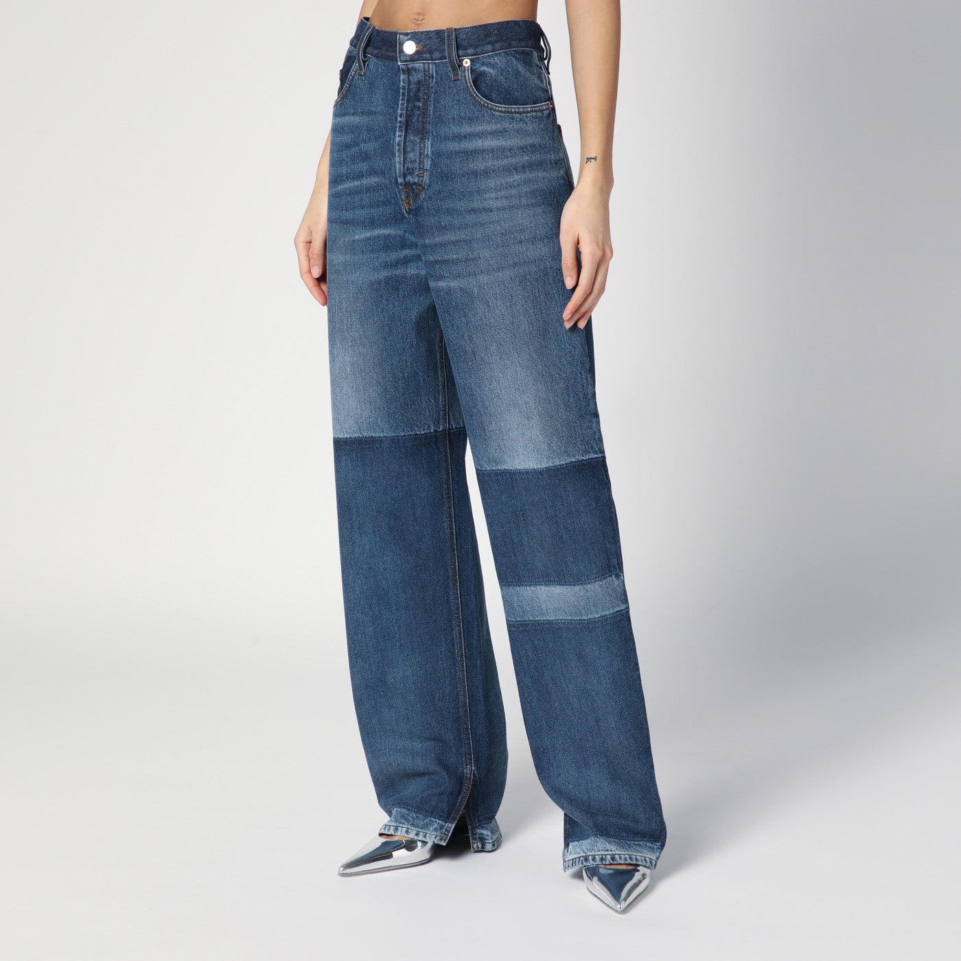 Jean large bicolore avec finition stonewashed